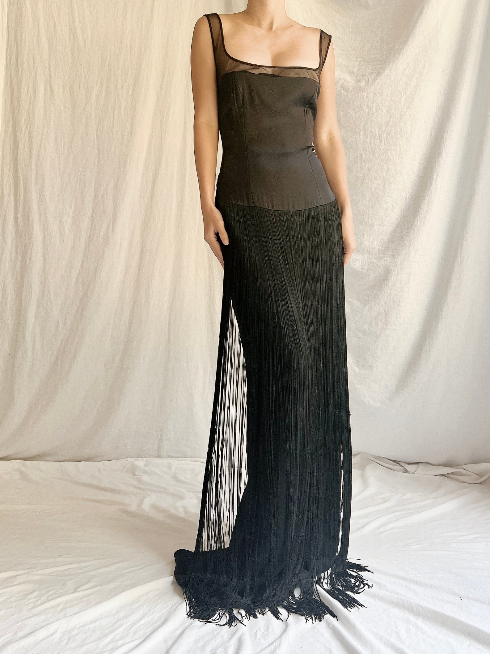 Vintage Silk Fringe Gown - M/L