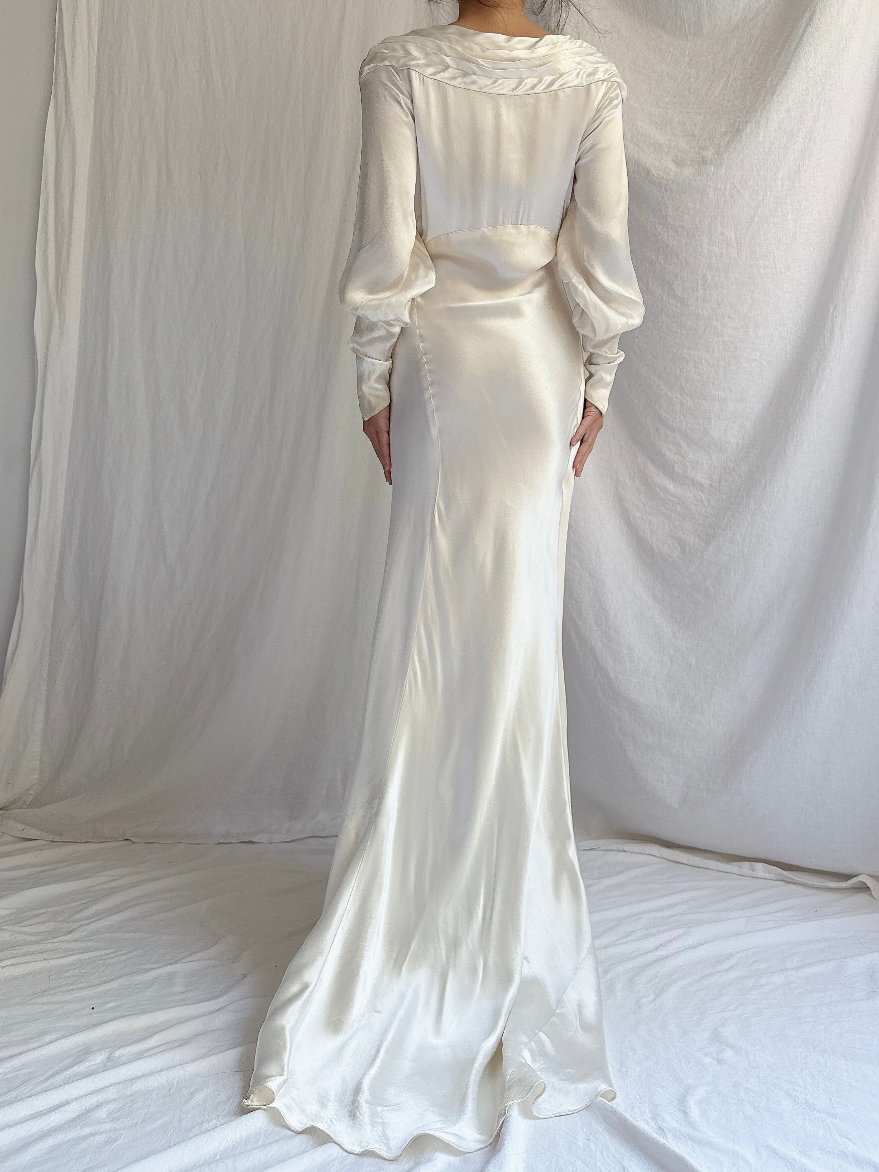 1930s Satin Long Sleeve Gown - XS