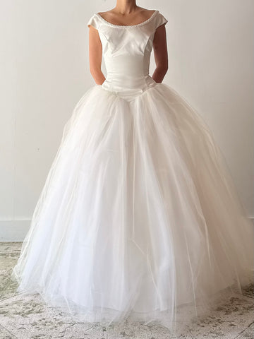 Vintage Satin Tulle Gown - M