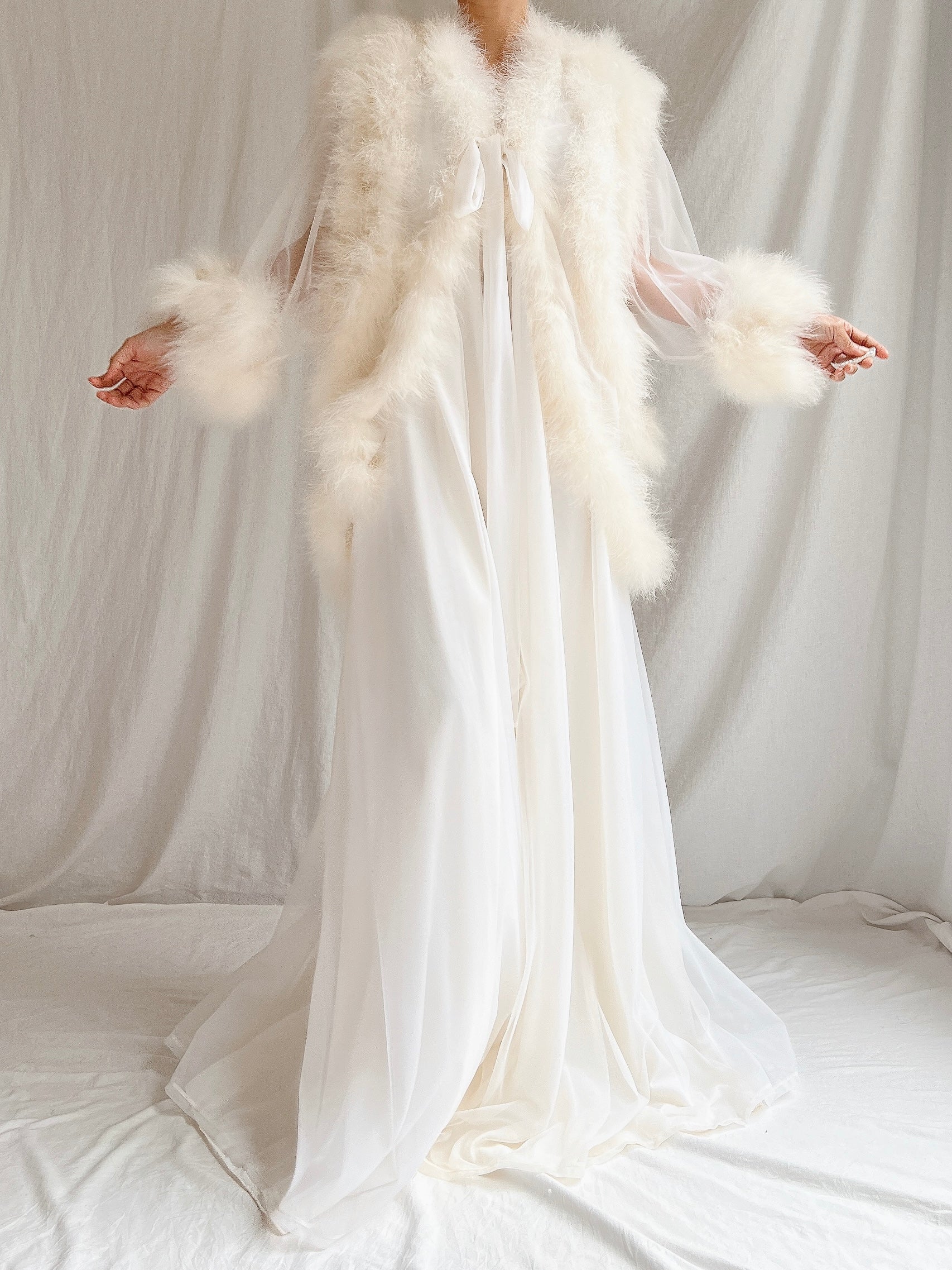 Vintage Sheer Marabou Feather Dressing Robe - OSFM