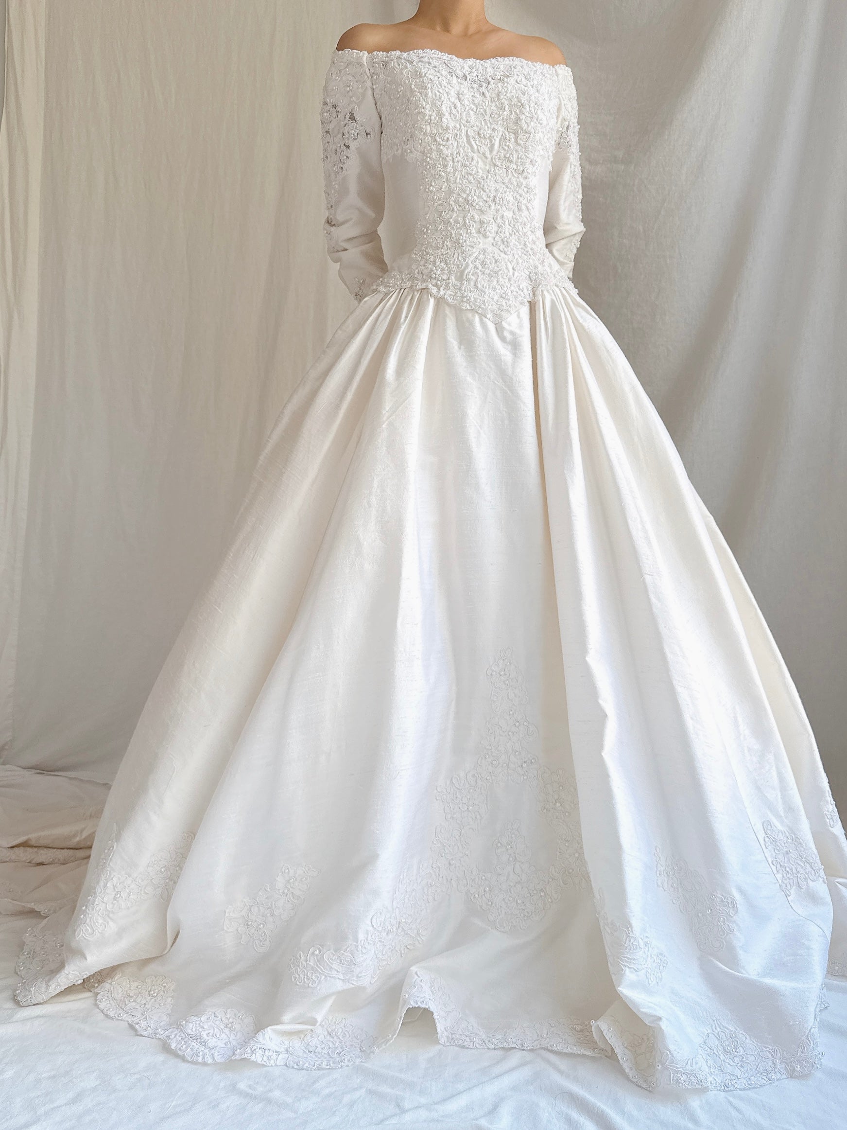 Vintage Long Sleeve Silk Gown - S