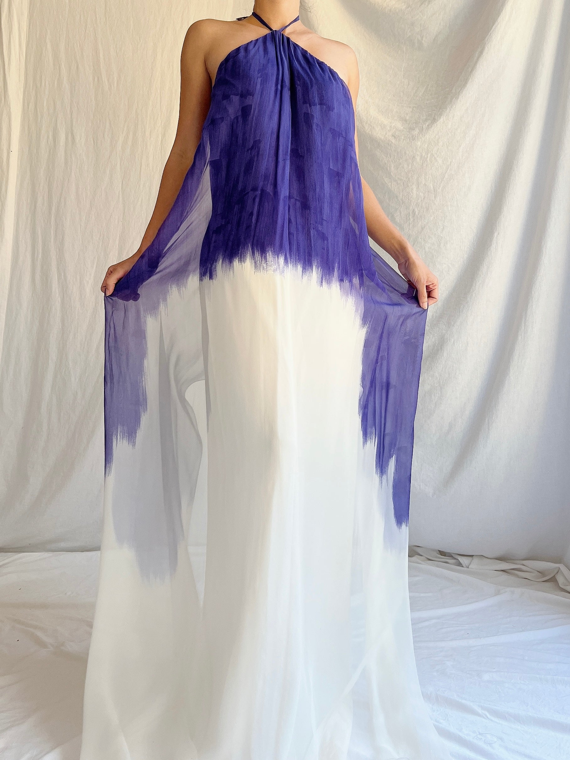 Vintage Silk Watercolor Halter Gown -  OSFM