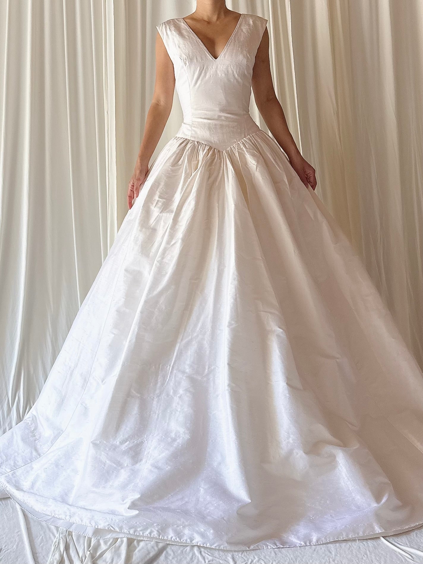 Vintage Raw Silk V Neck Gown - M