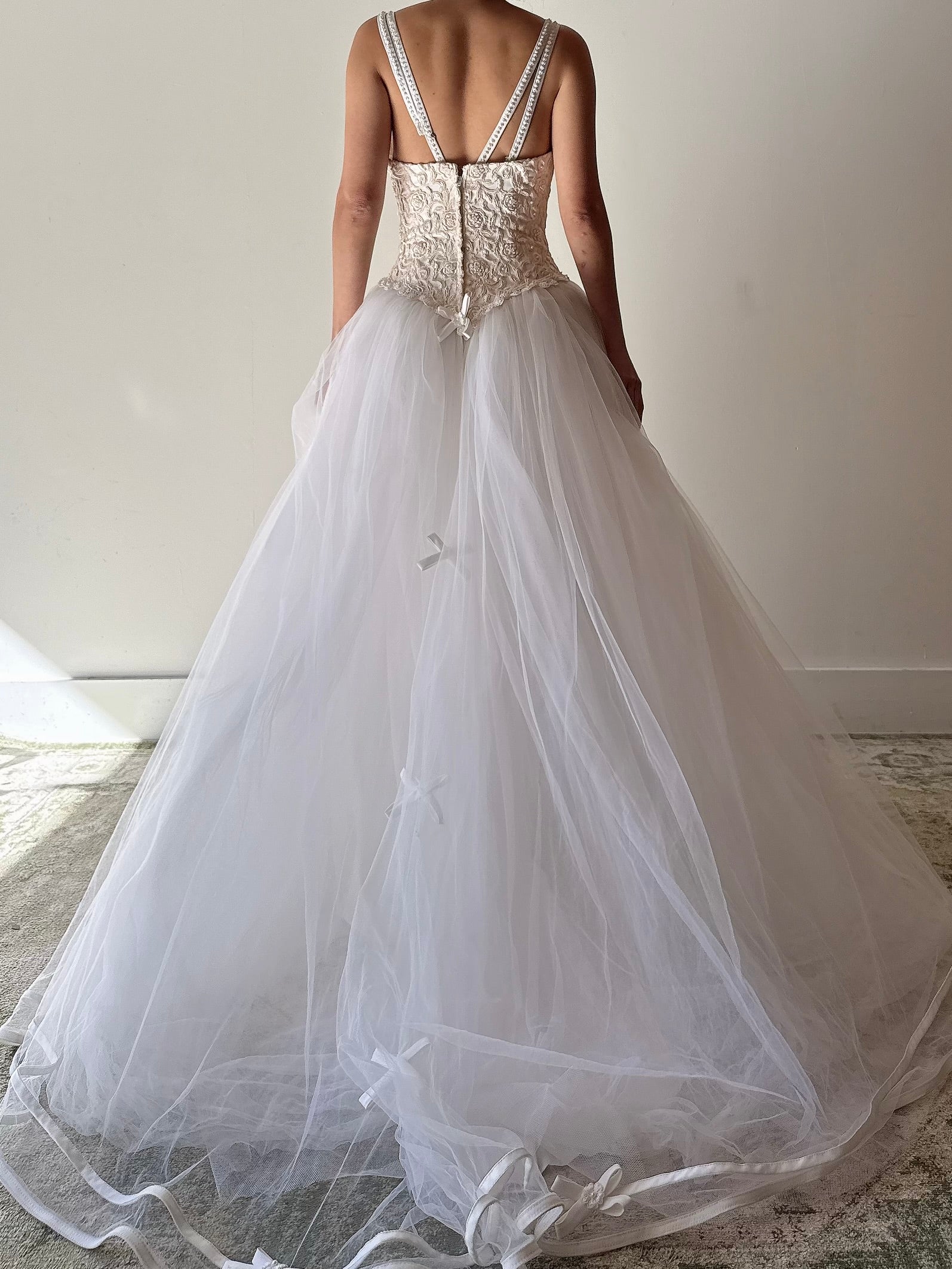 1990s Embroidered Tulle Gown - S