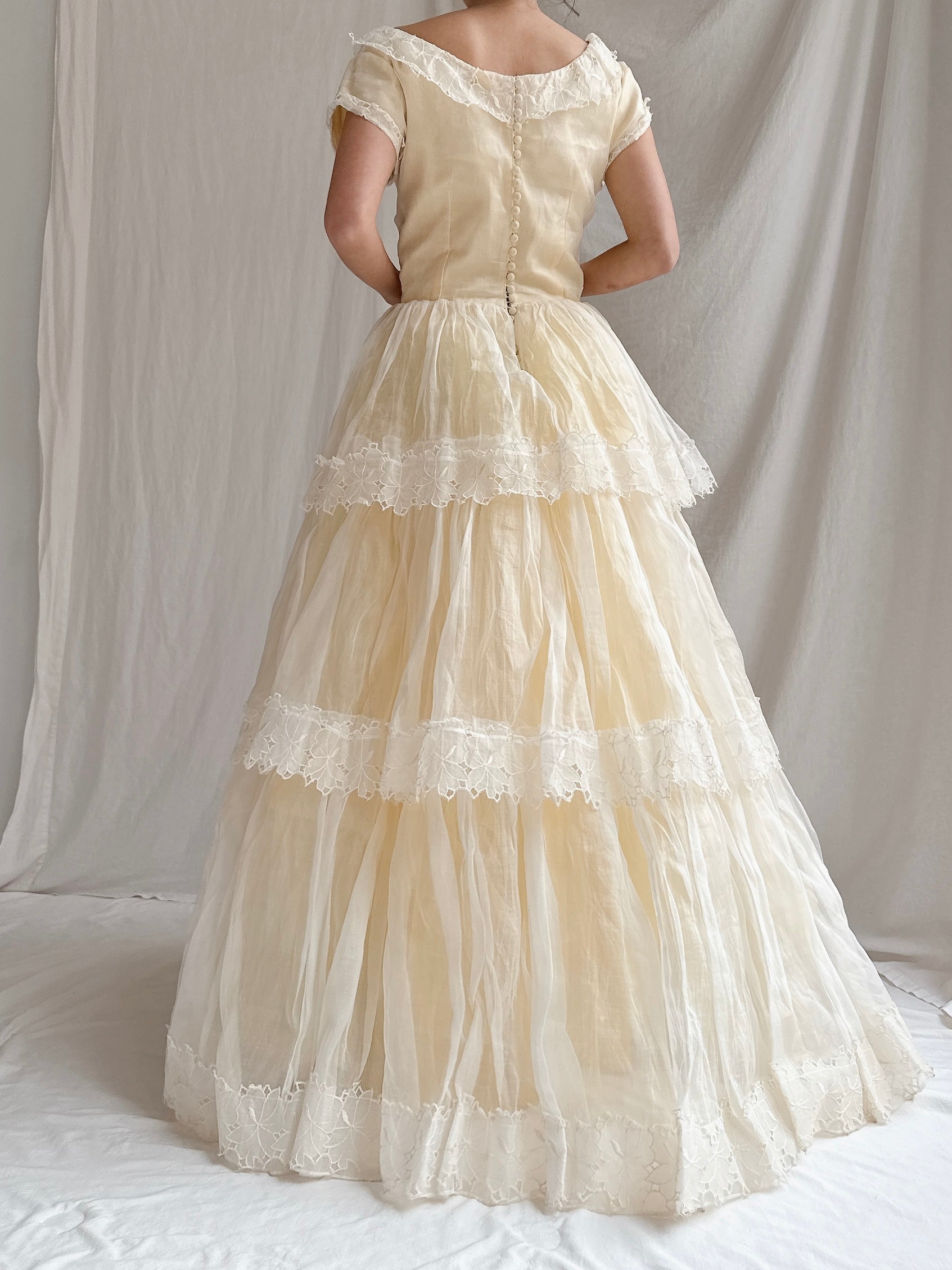 1950s Organdy Tiered Gown - XS