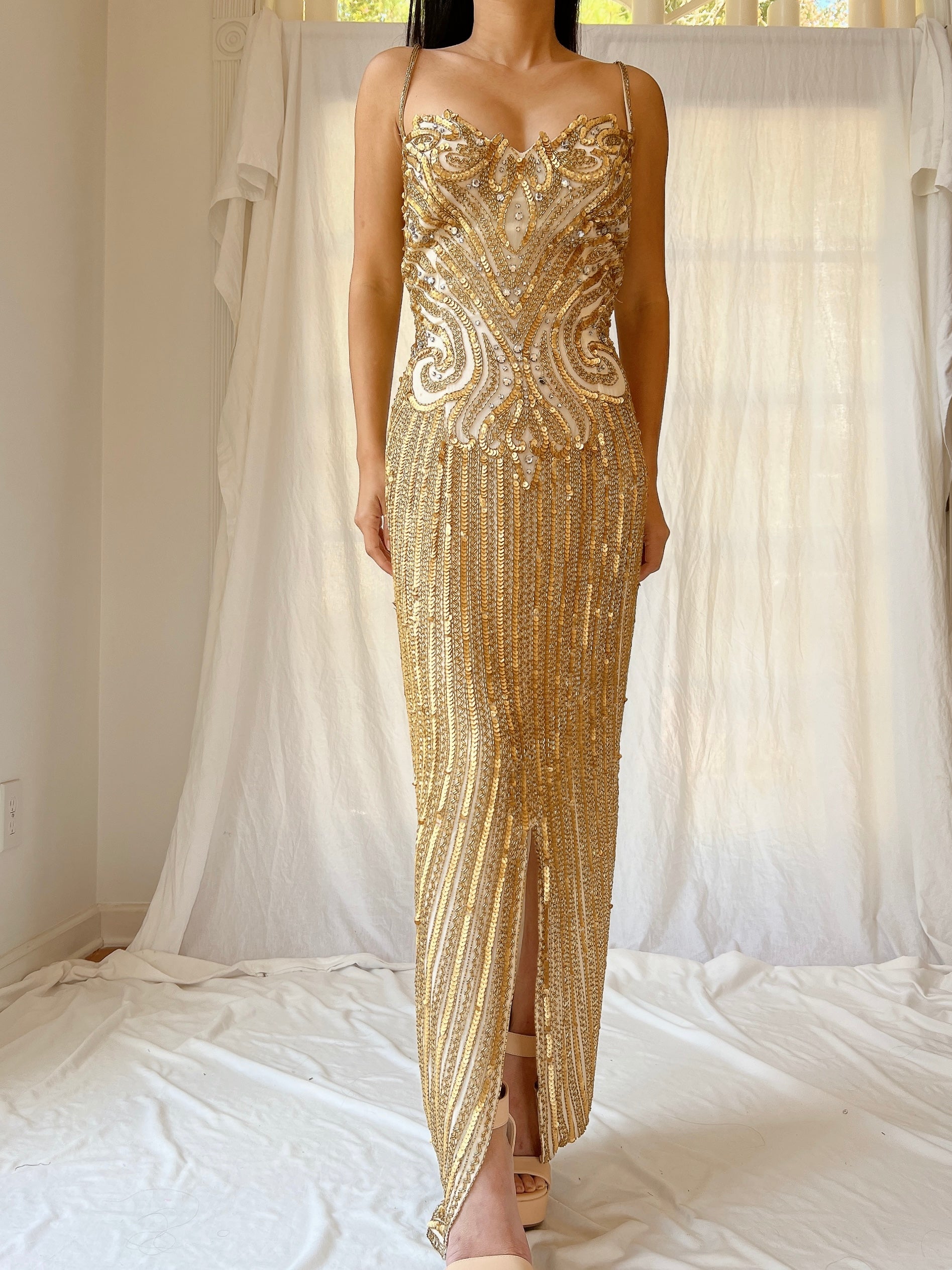 1980s Lillie Rubin Gold Gown - L 1980s Lillie Rubin Gold Gown - L