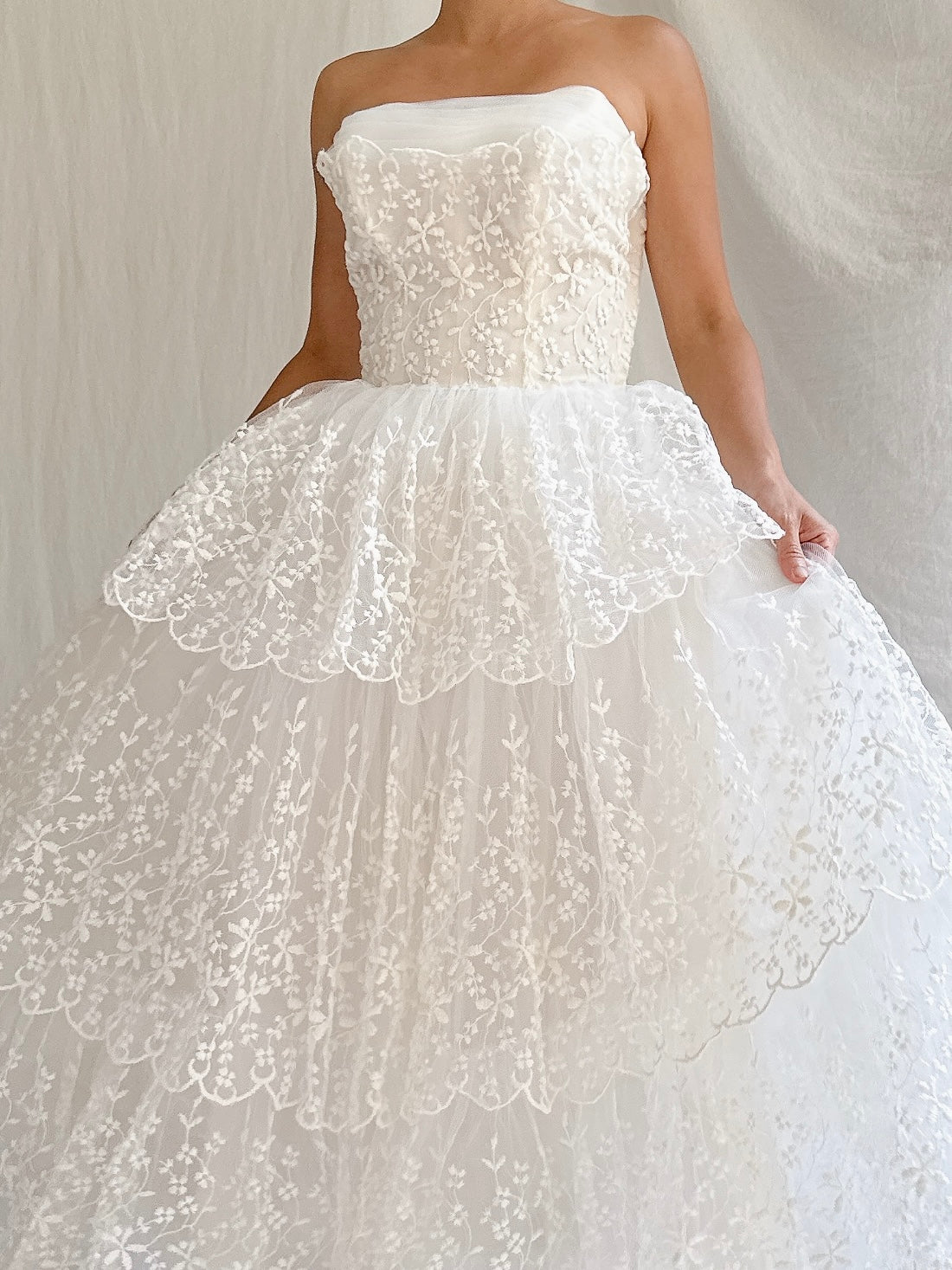 1950s Tulle Embroidered Dress - XS