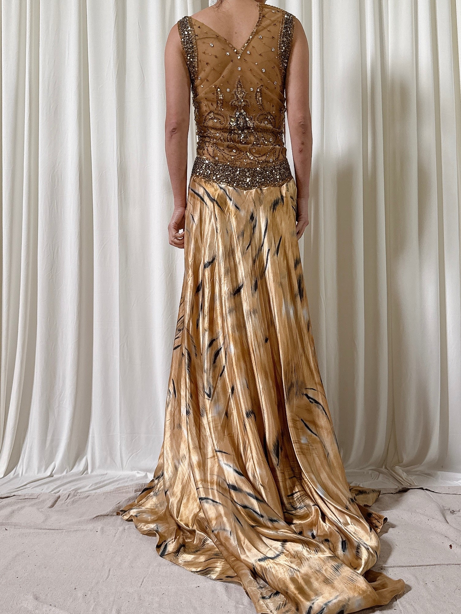Vintage Gold Beaded Dress - Size 10