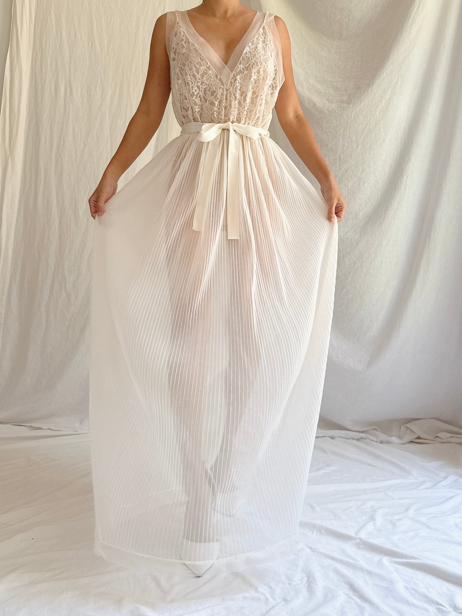 1960s Crystal Pleated Sheer Slip - S