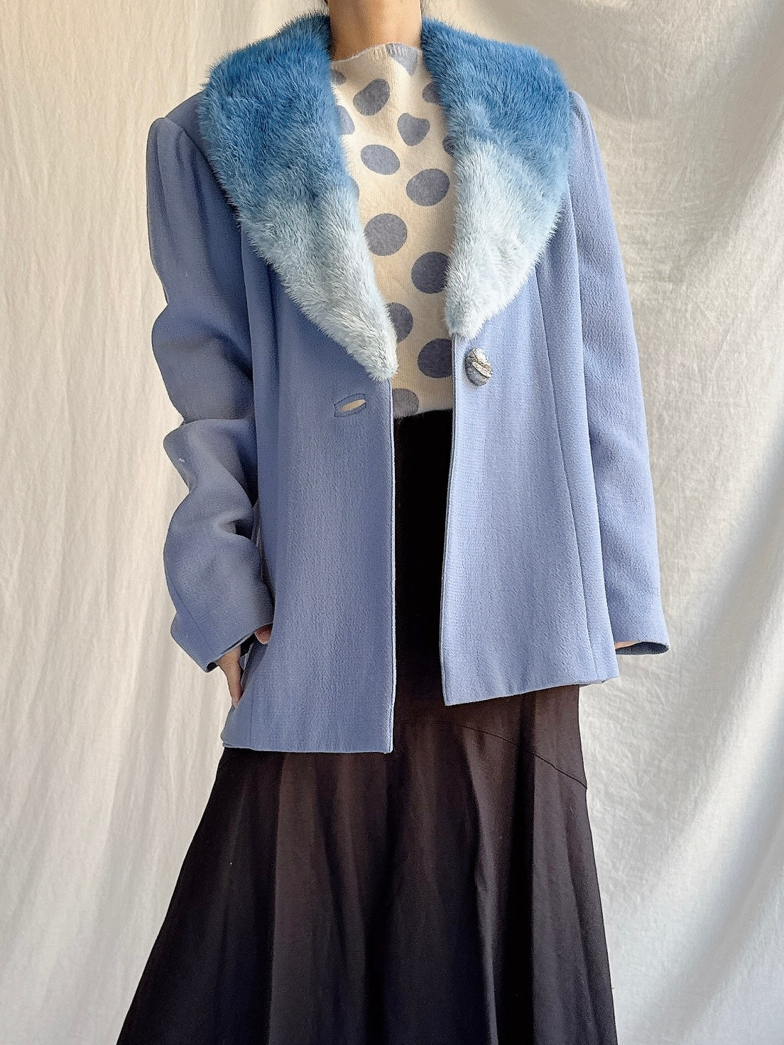 Vintage Paola Baccini Italy Lana Wool and Mink Collar Jacket - L IT 50/US 16