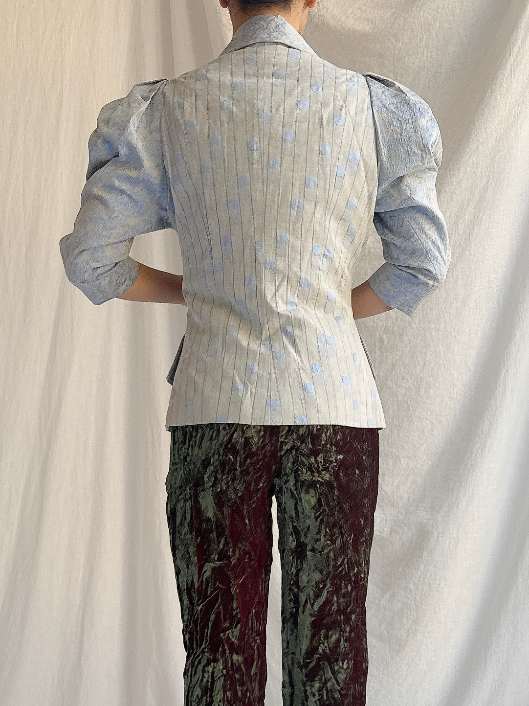 Vintage Blue Puff Sleeve Top - S