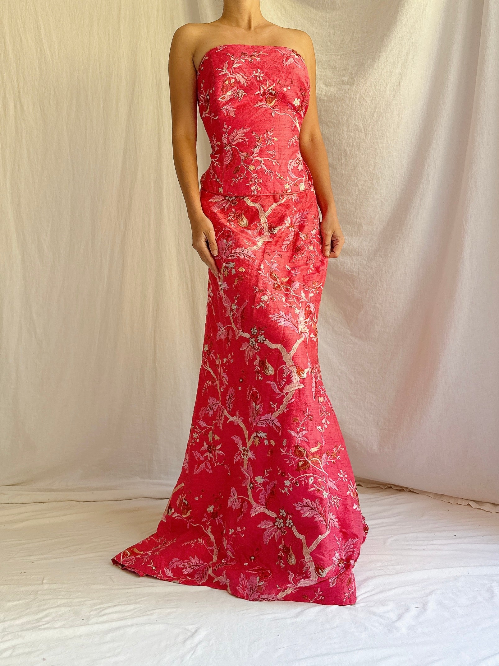 Paul Vasseur Magenta Silk Embroidered 2 Piece Set - FR48/US14