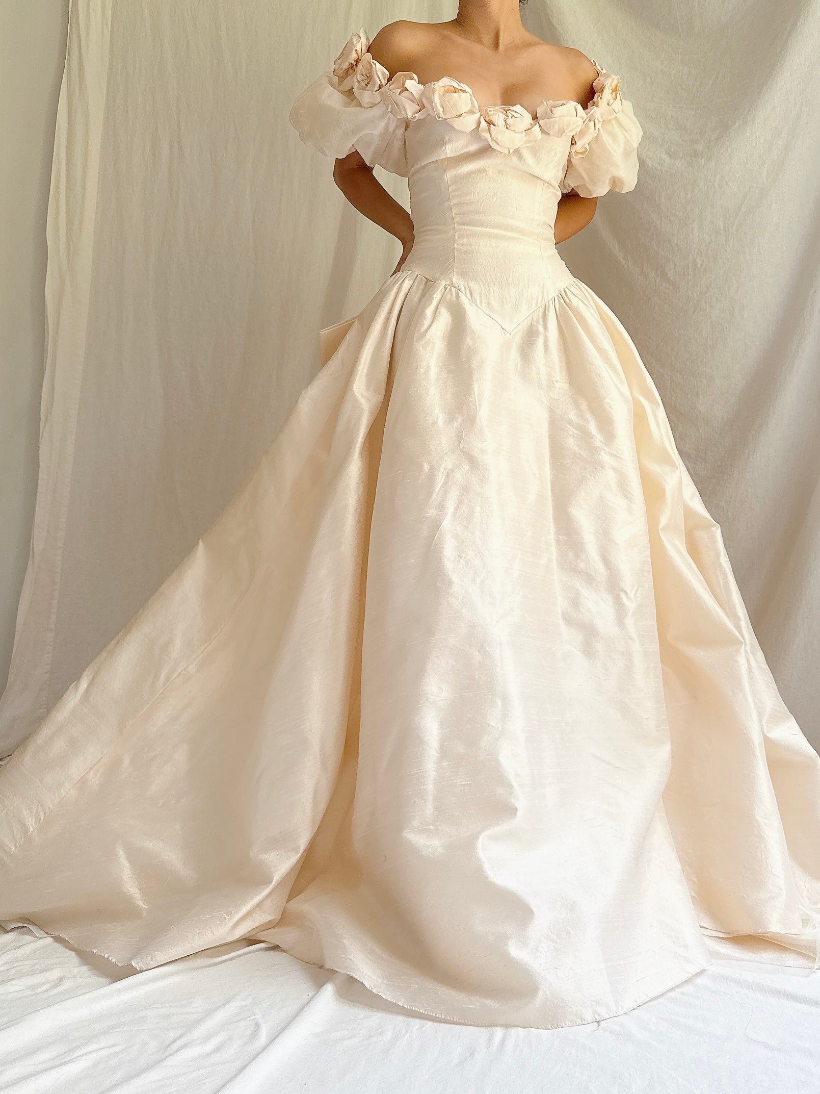 Vintage Silk Rosette Gown - XS