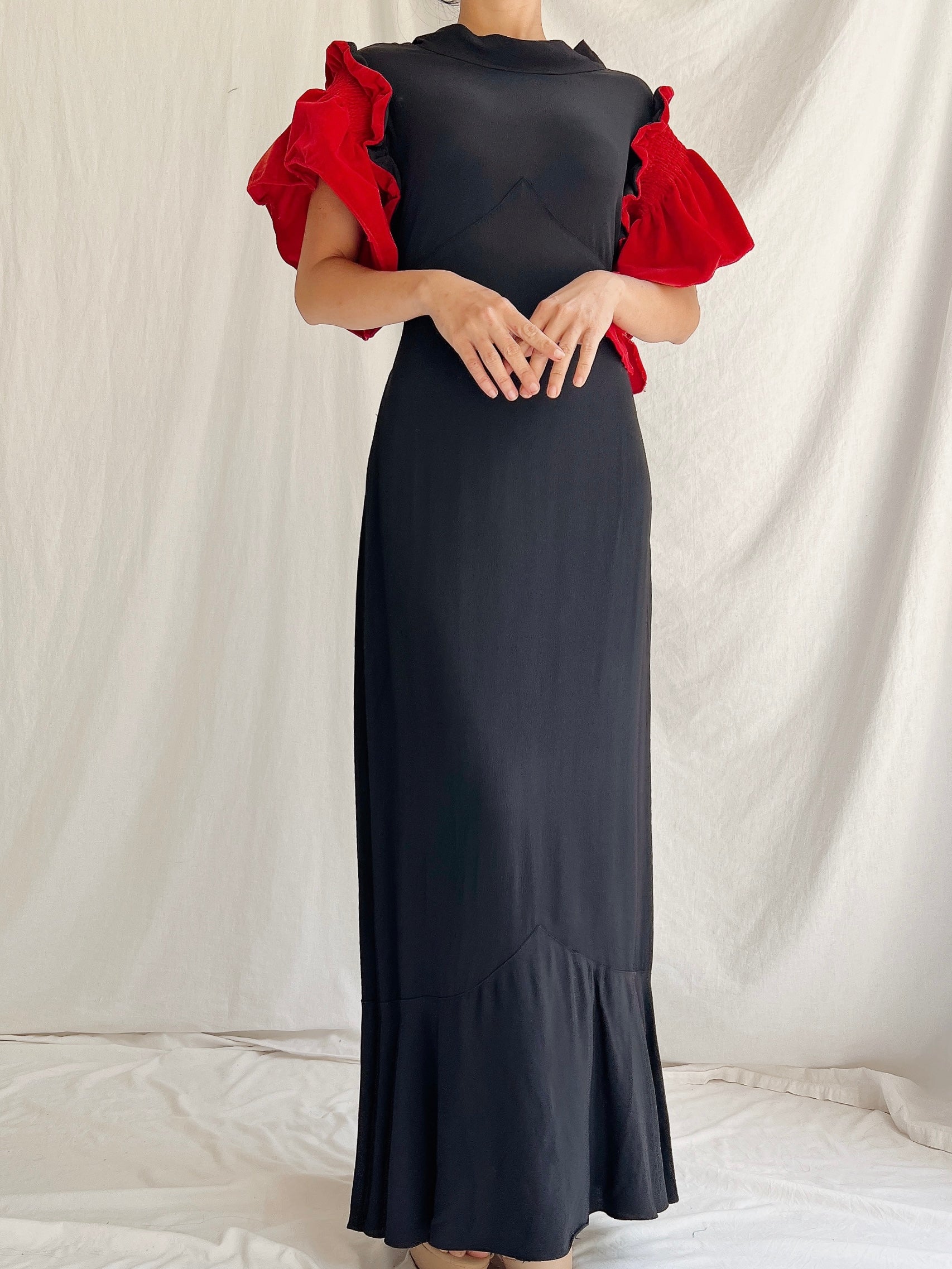 1930s Rayon and Velvet Dress - XS