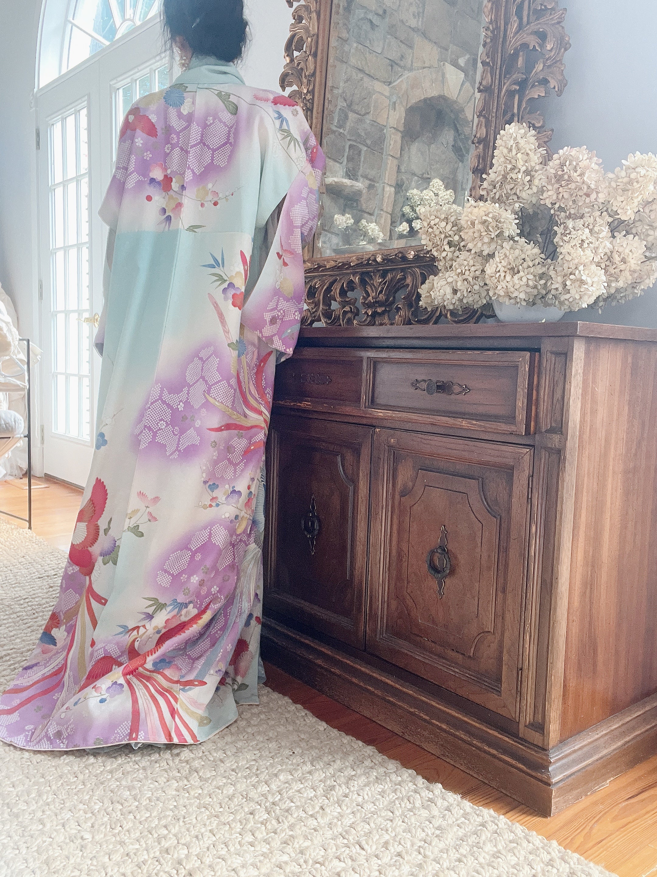 Vintage Pastel Cyan Kimono - OSFM