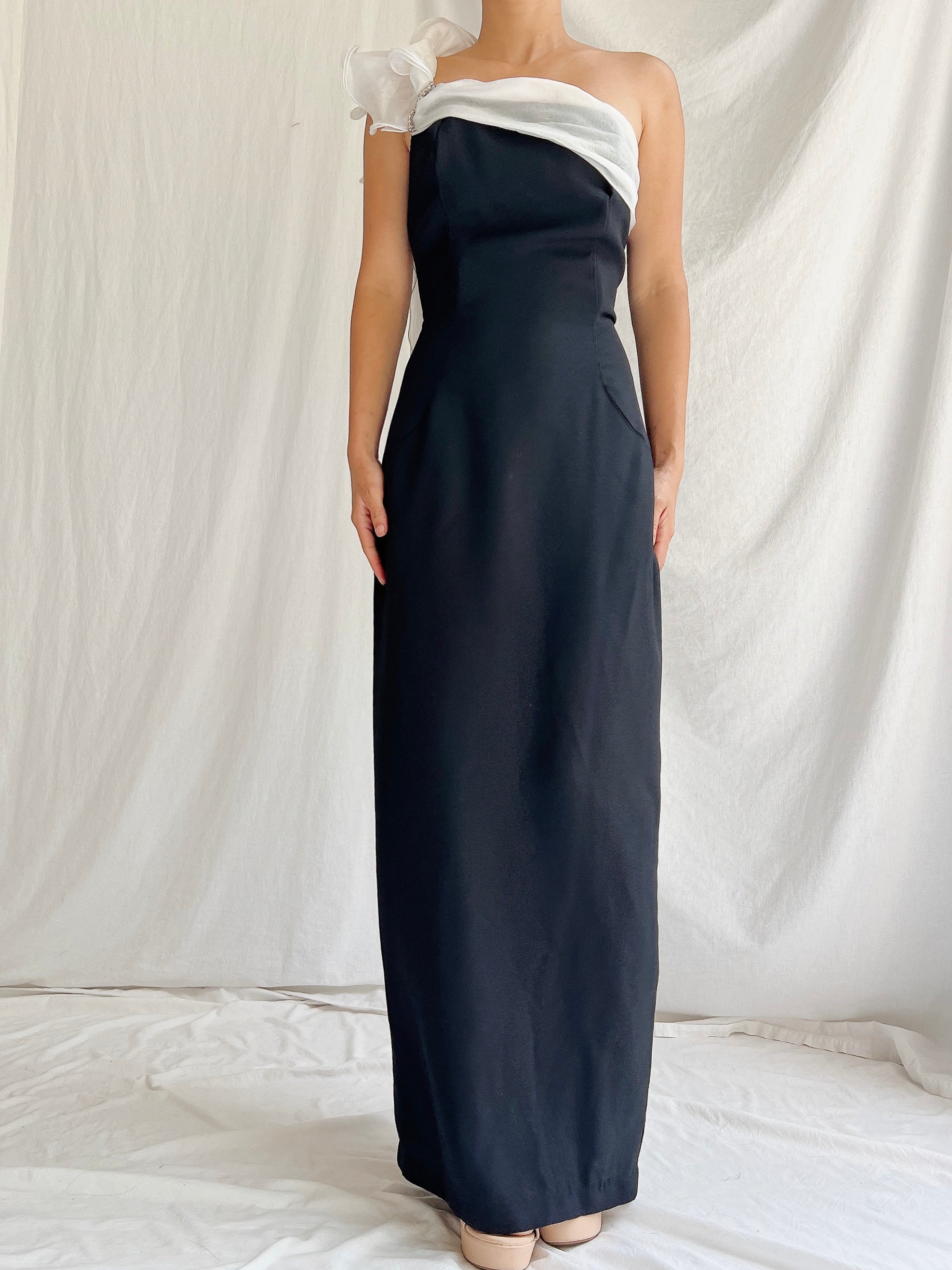 Vintage Rayon One Shoulder Gown - S