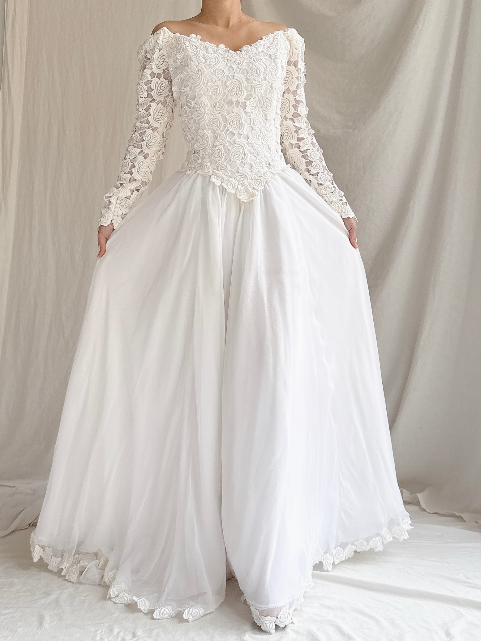 1980s Chiffon Embroidered Gown - S