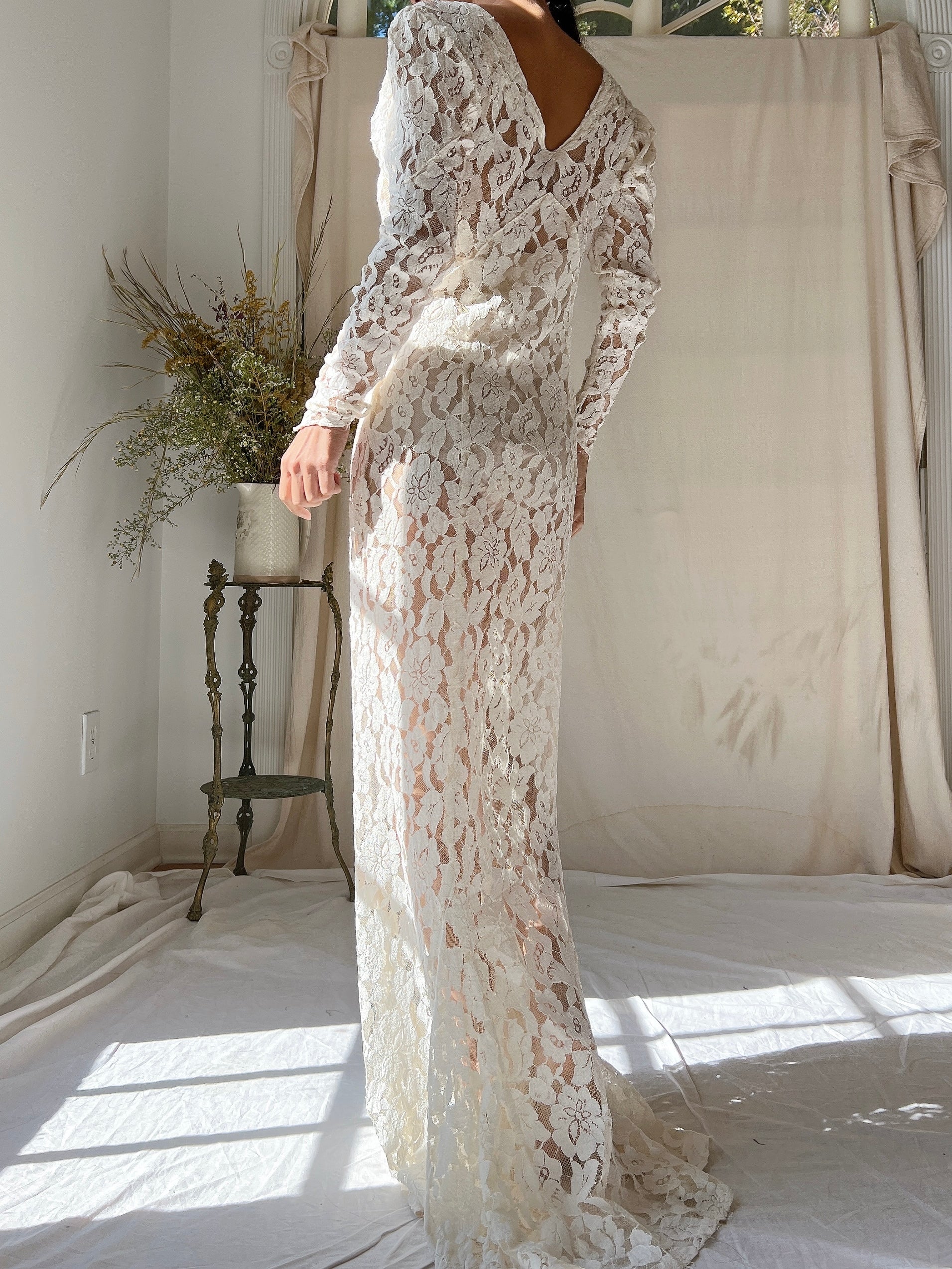 1930s Lace Long Sleeve Gown - XS