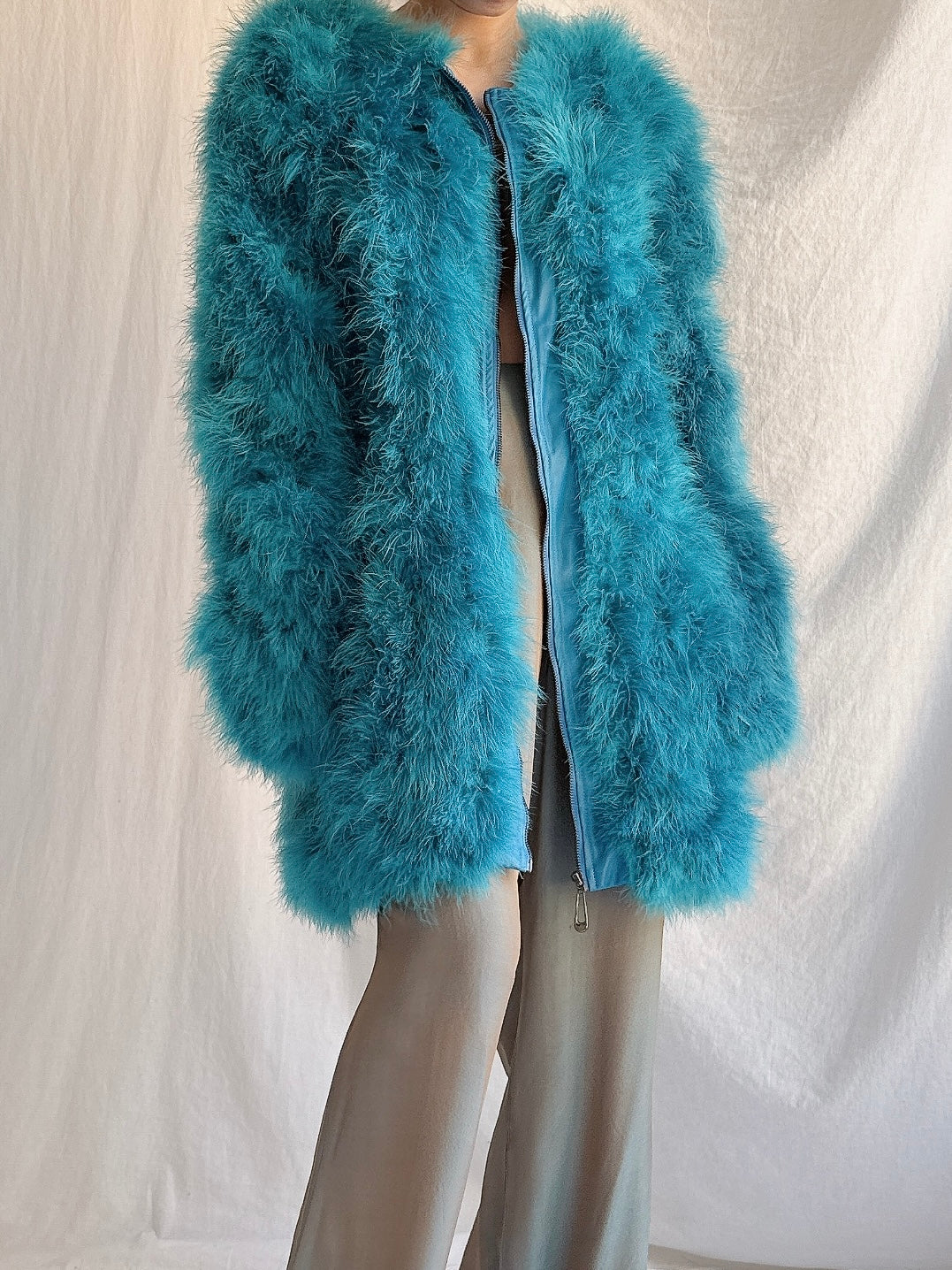 Vintage Leather/Feather Coat - M