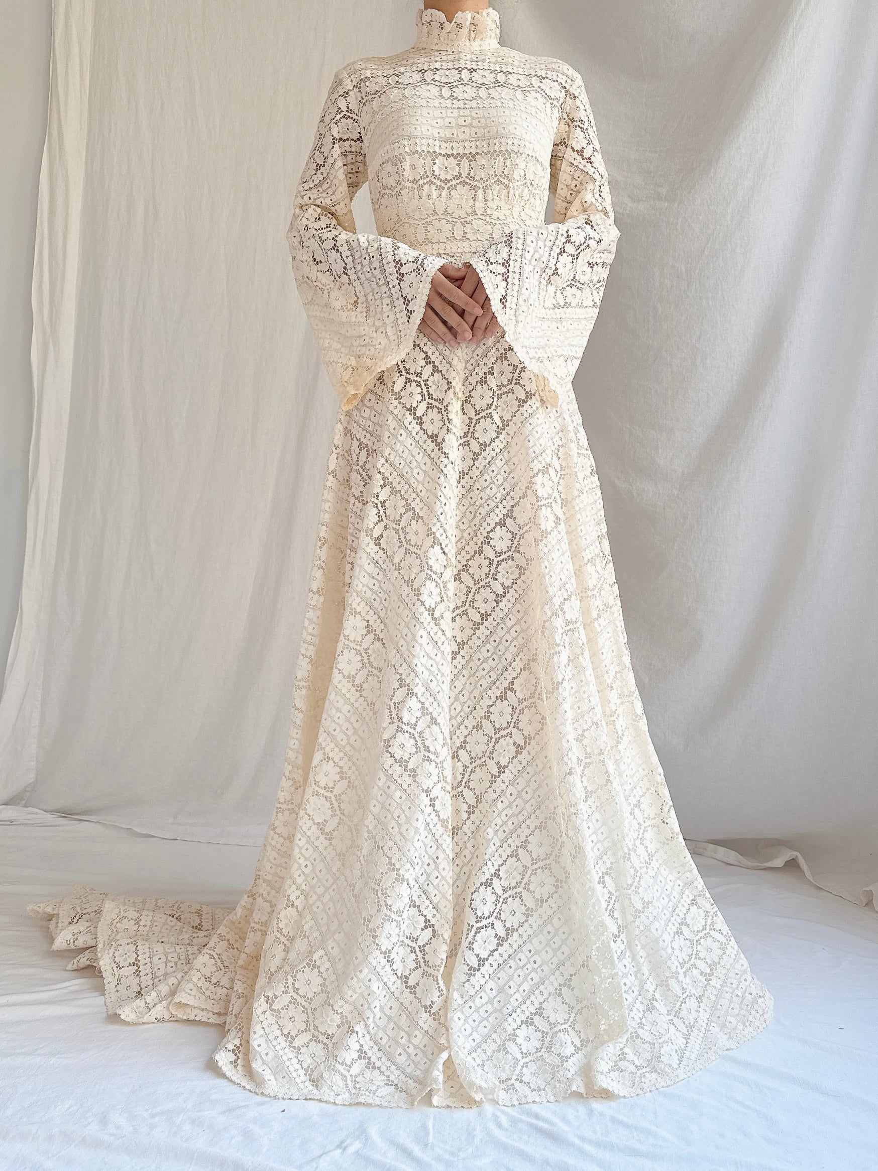 1970s Cotton Crochet Dress - S