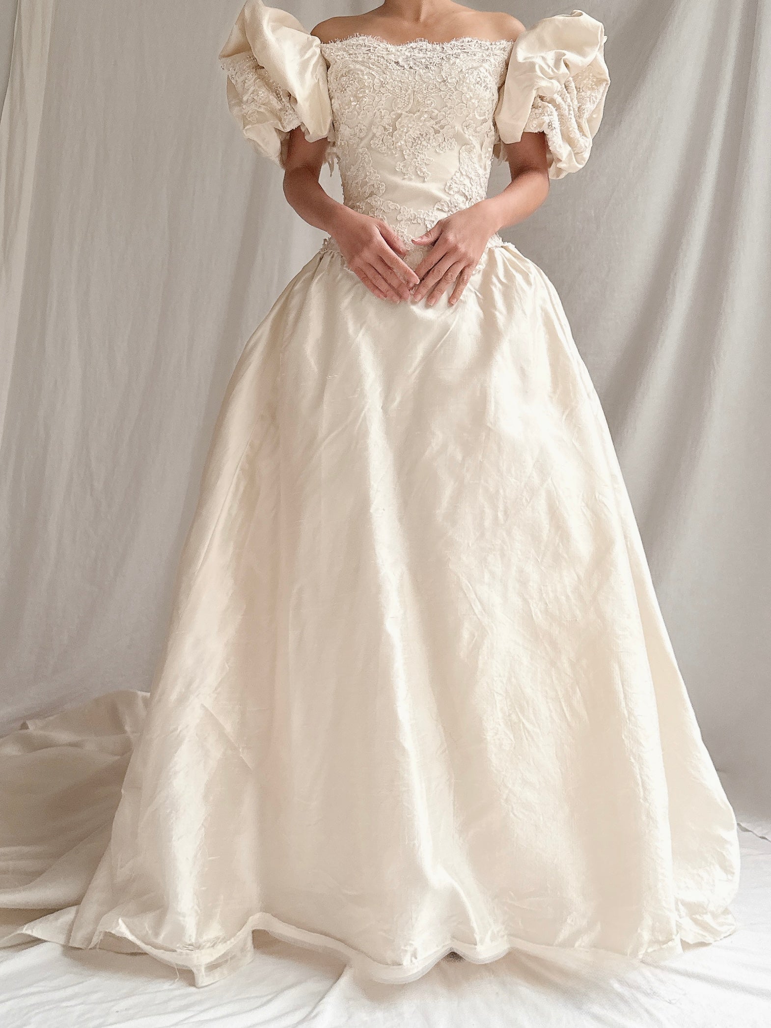 Vintage Silk Puff Sleeve Gown - S