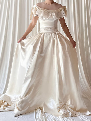 1940s Candlelight Satin Bow Neckline Dress - S/4
