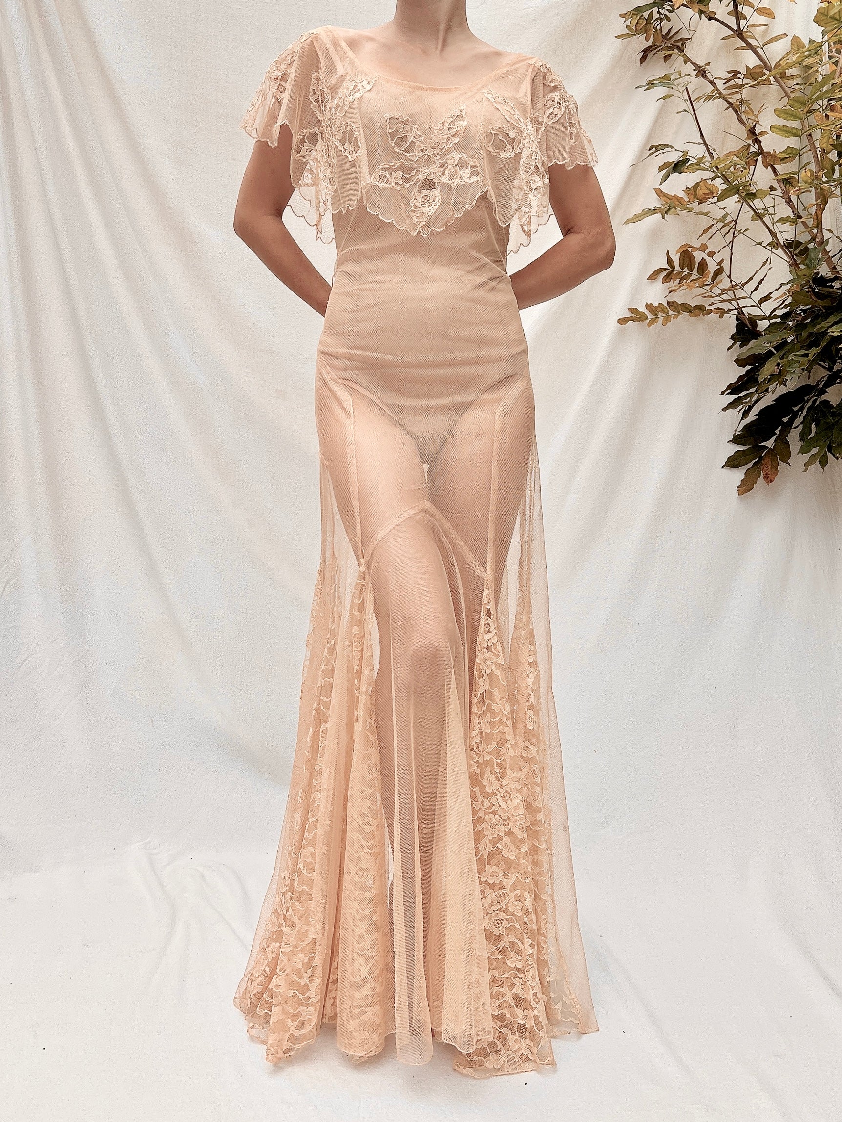 1930s Peach Tulle Gown - XS