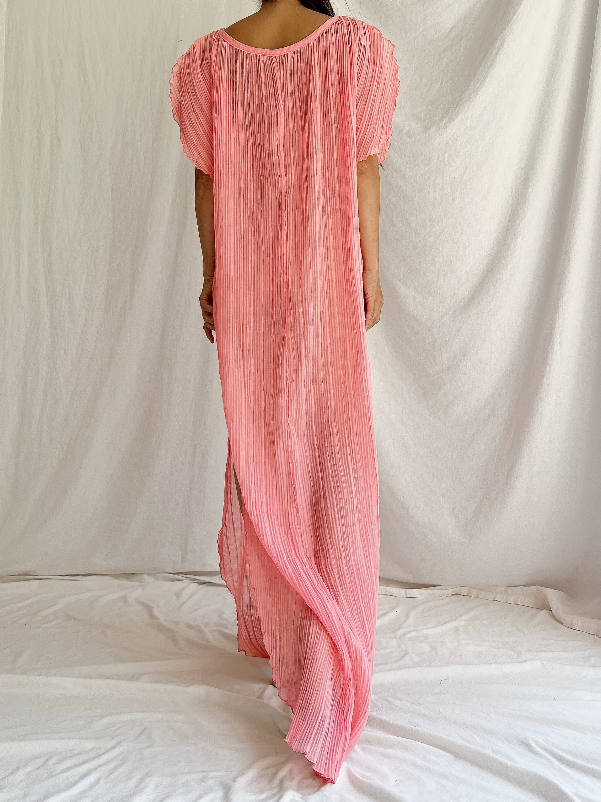 Vintage Coral Pink Cotton Pleated Tunic - OSFM