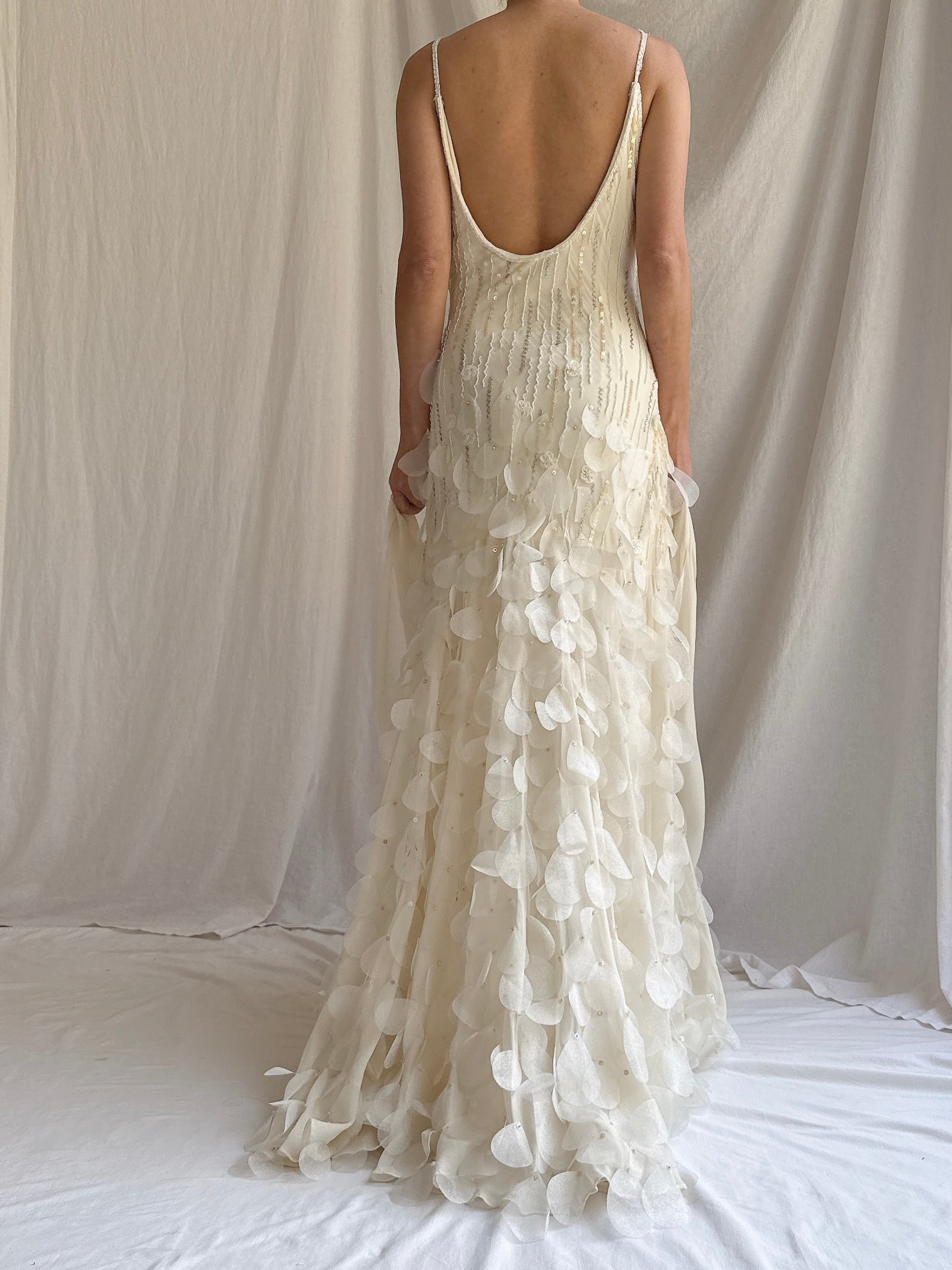 Vintage Ivory Silk Chiffon Gown with Shawl - S/M