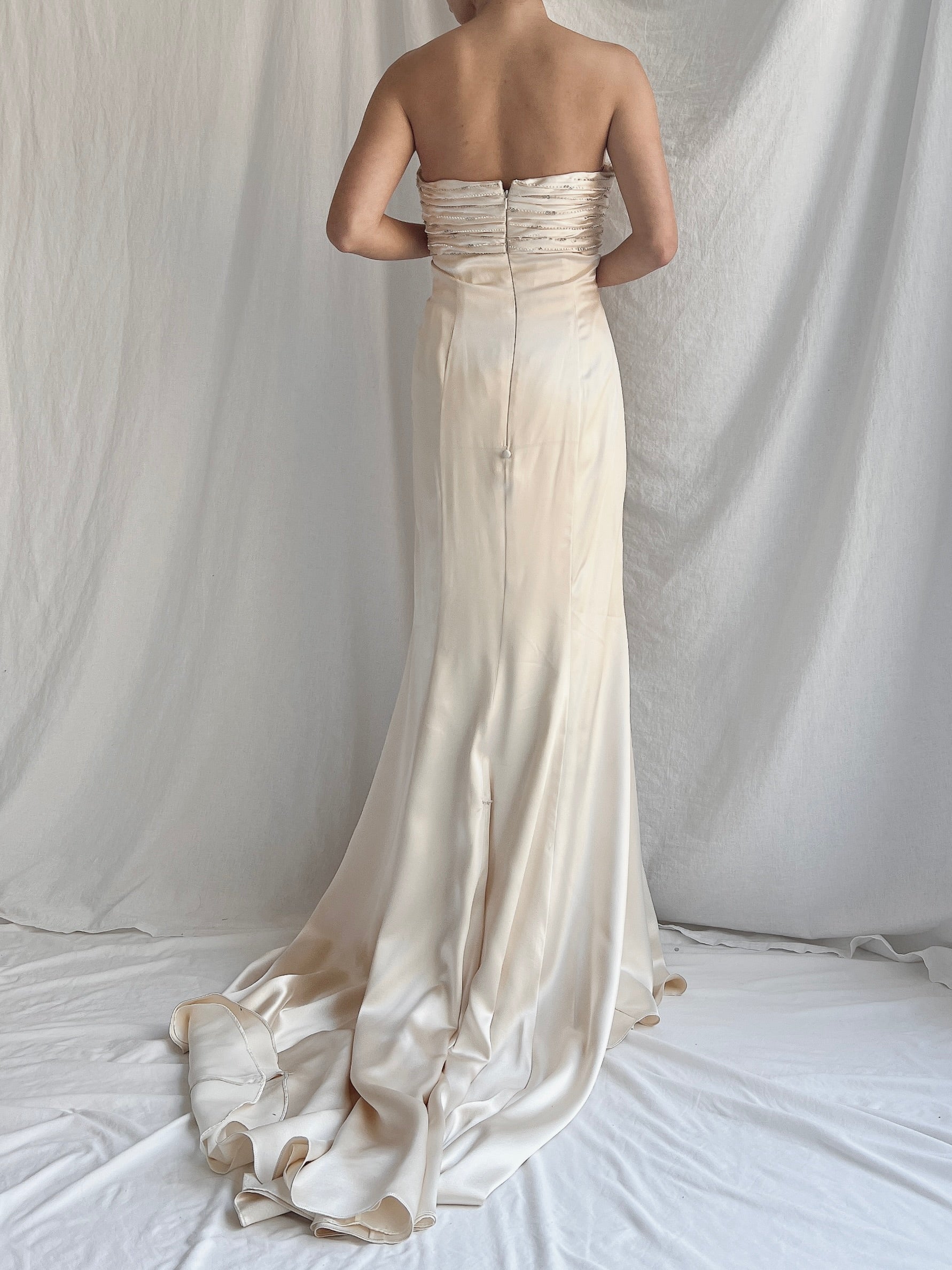 Vintage Silk Embellished Dropped Waist Gown - S