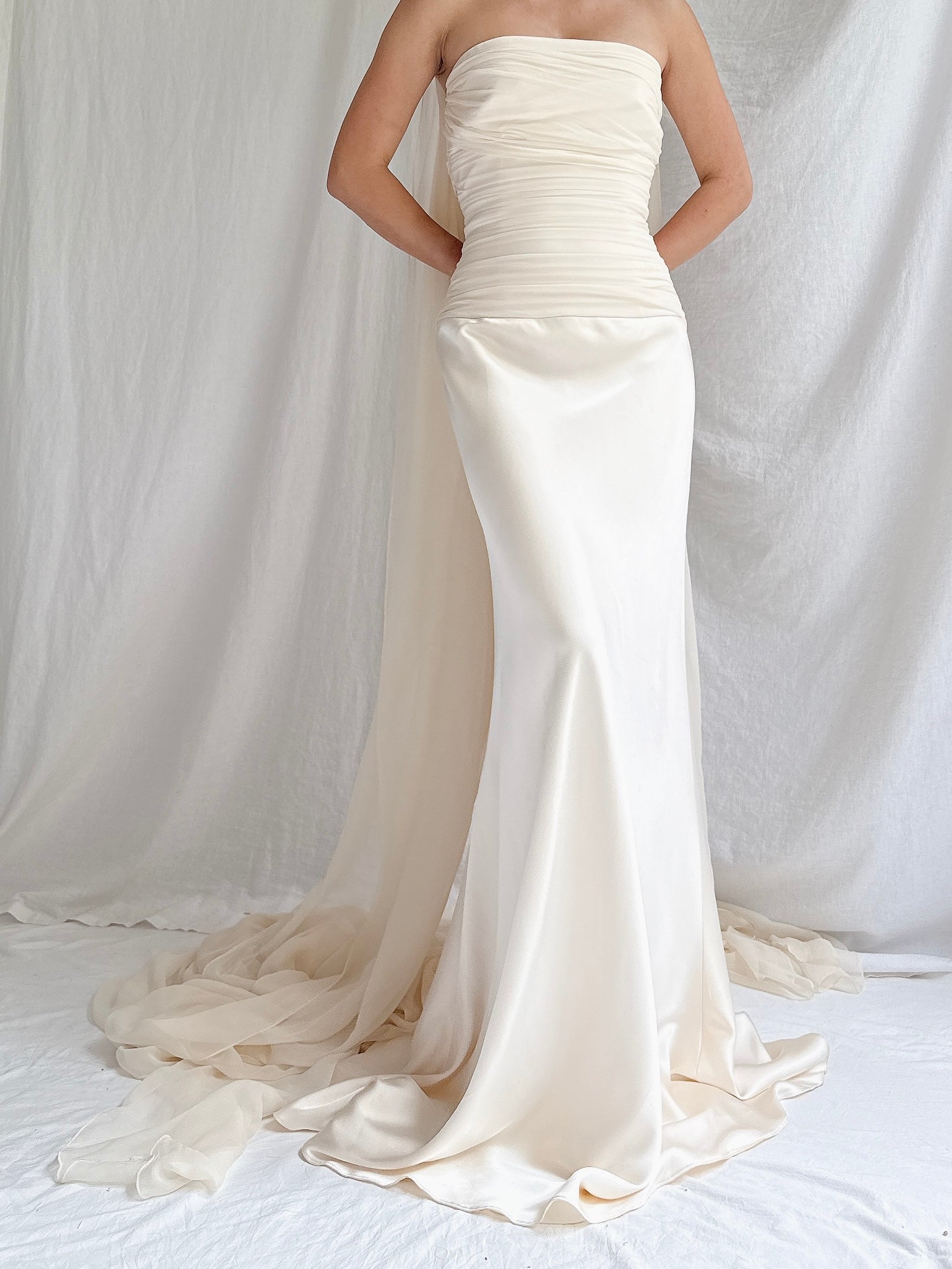 1990s Le Spose di Gio Silk Strapless Bustier Gown -