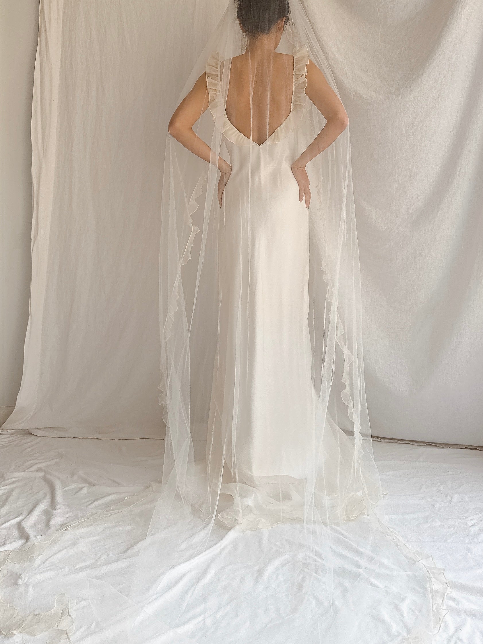 1990s Amy Michelson Silk Organza Gown with Veil - S/M