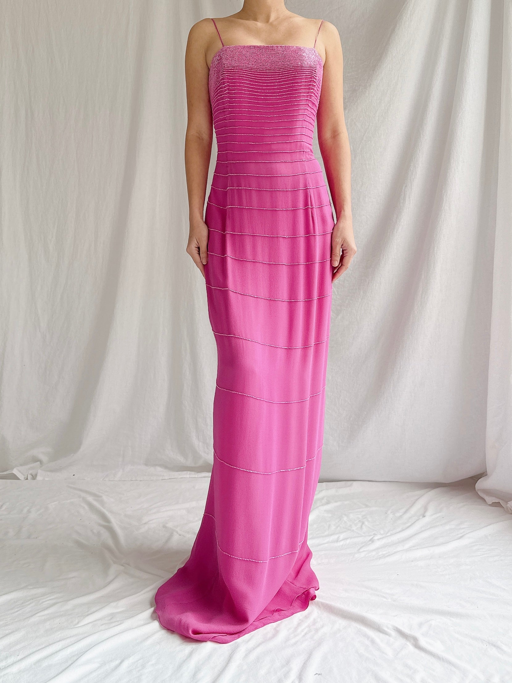 Vintage Hot Pink Silk Gown - M