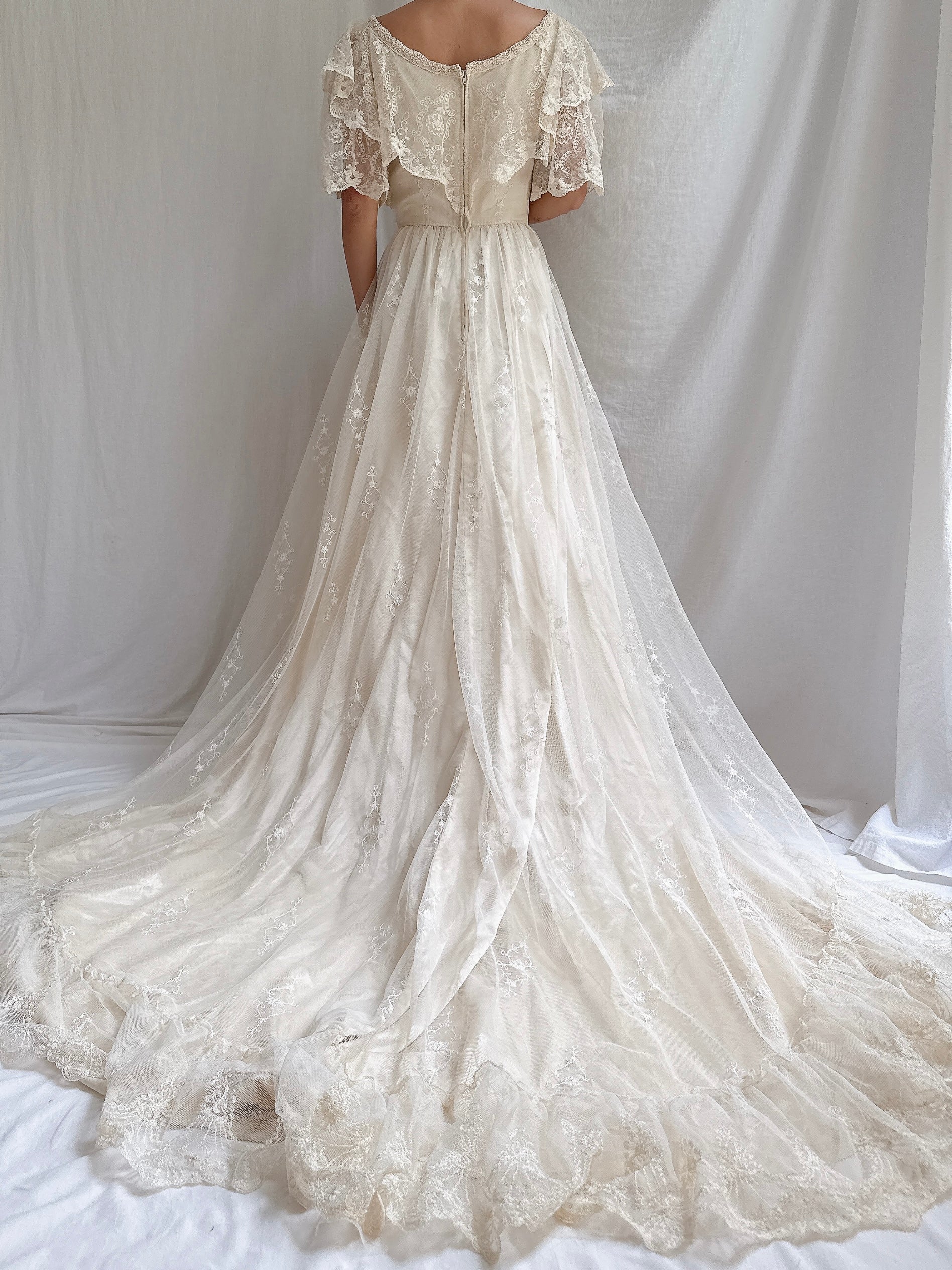 Vintage Embroidered Tulle Gown - XS