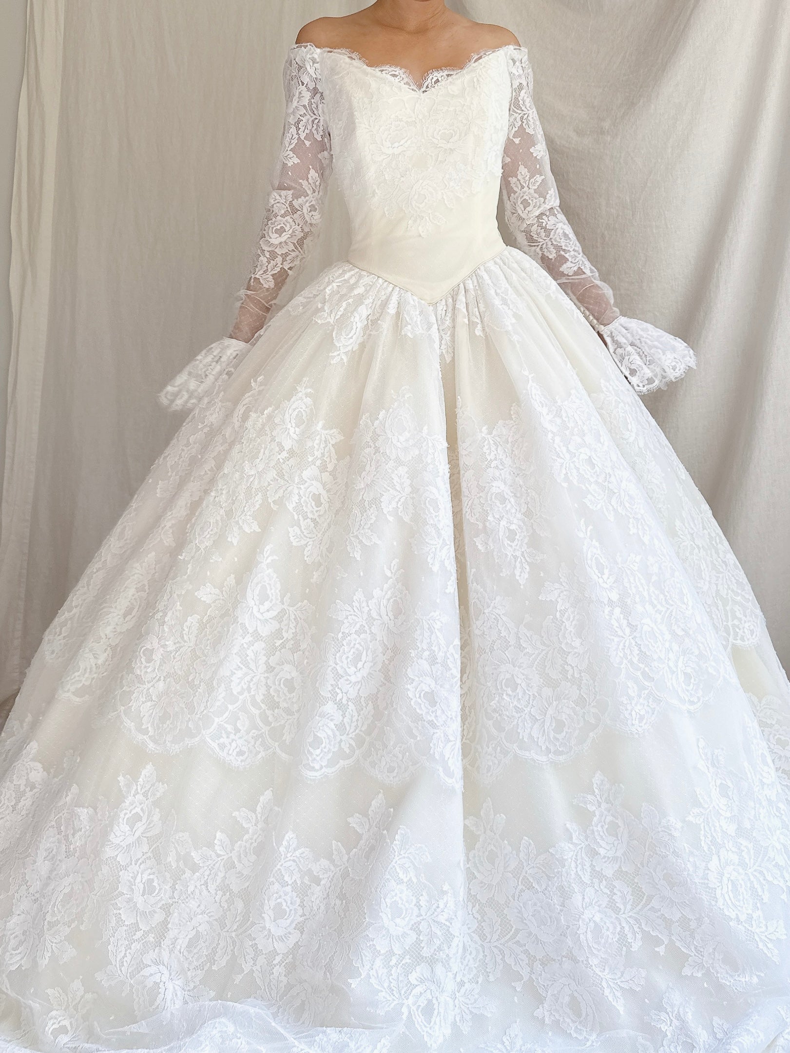 Vintage Lazaro Lace Basque Waist Gown - S