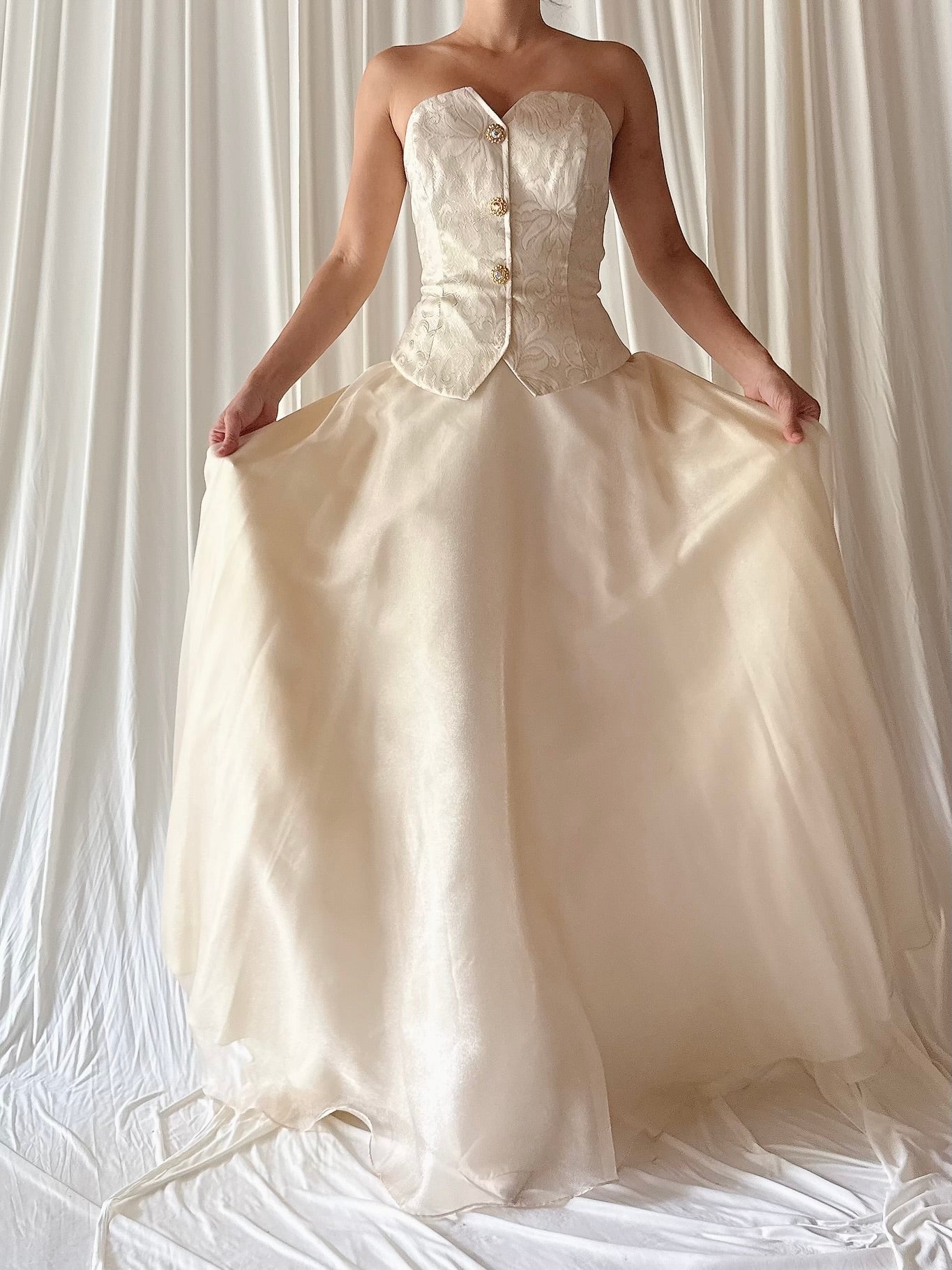 1990s Brocade Strapless Dress - S