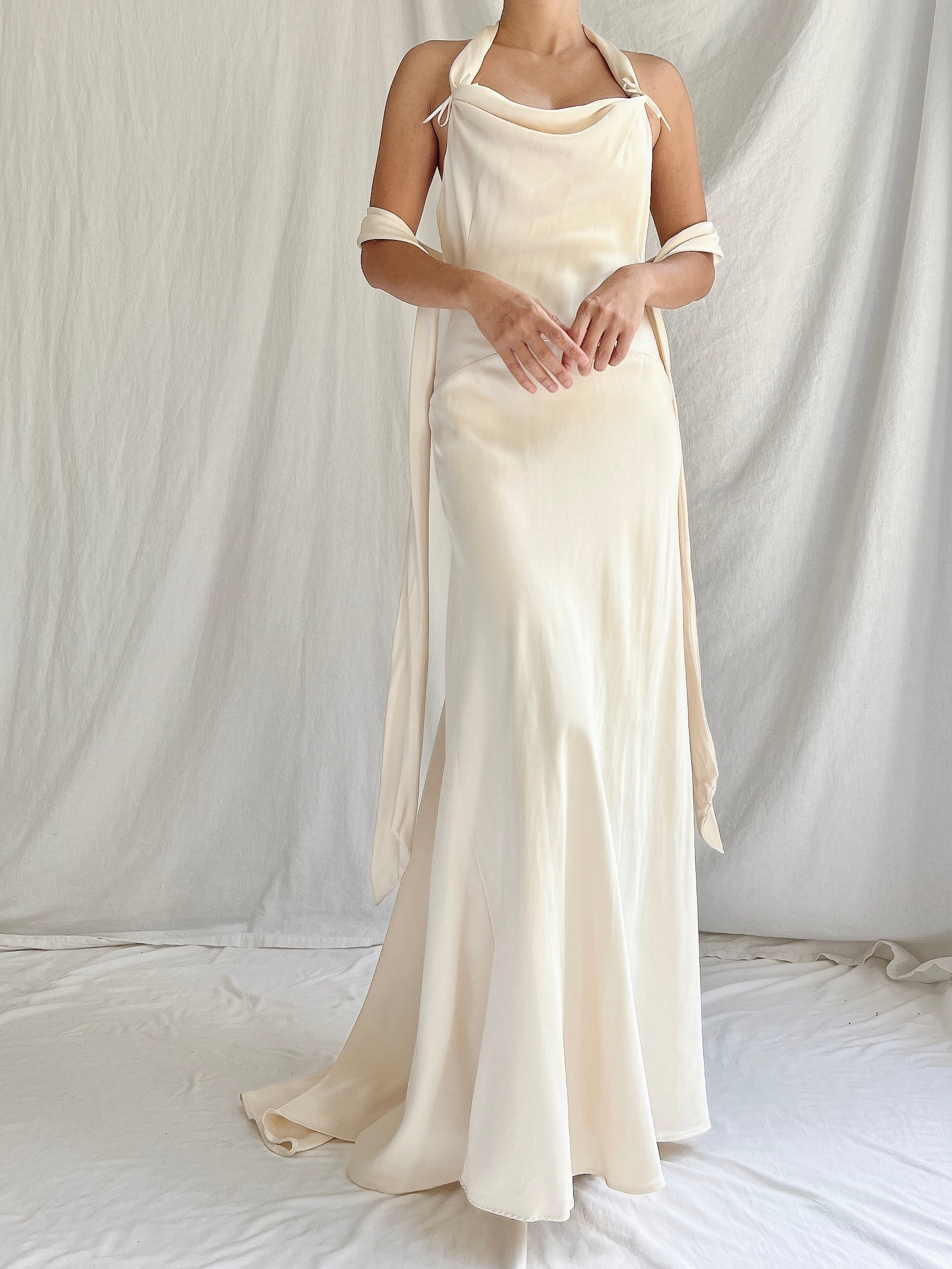 Vintage Double Layered Ivory Silk Gown - XS/2