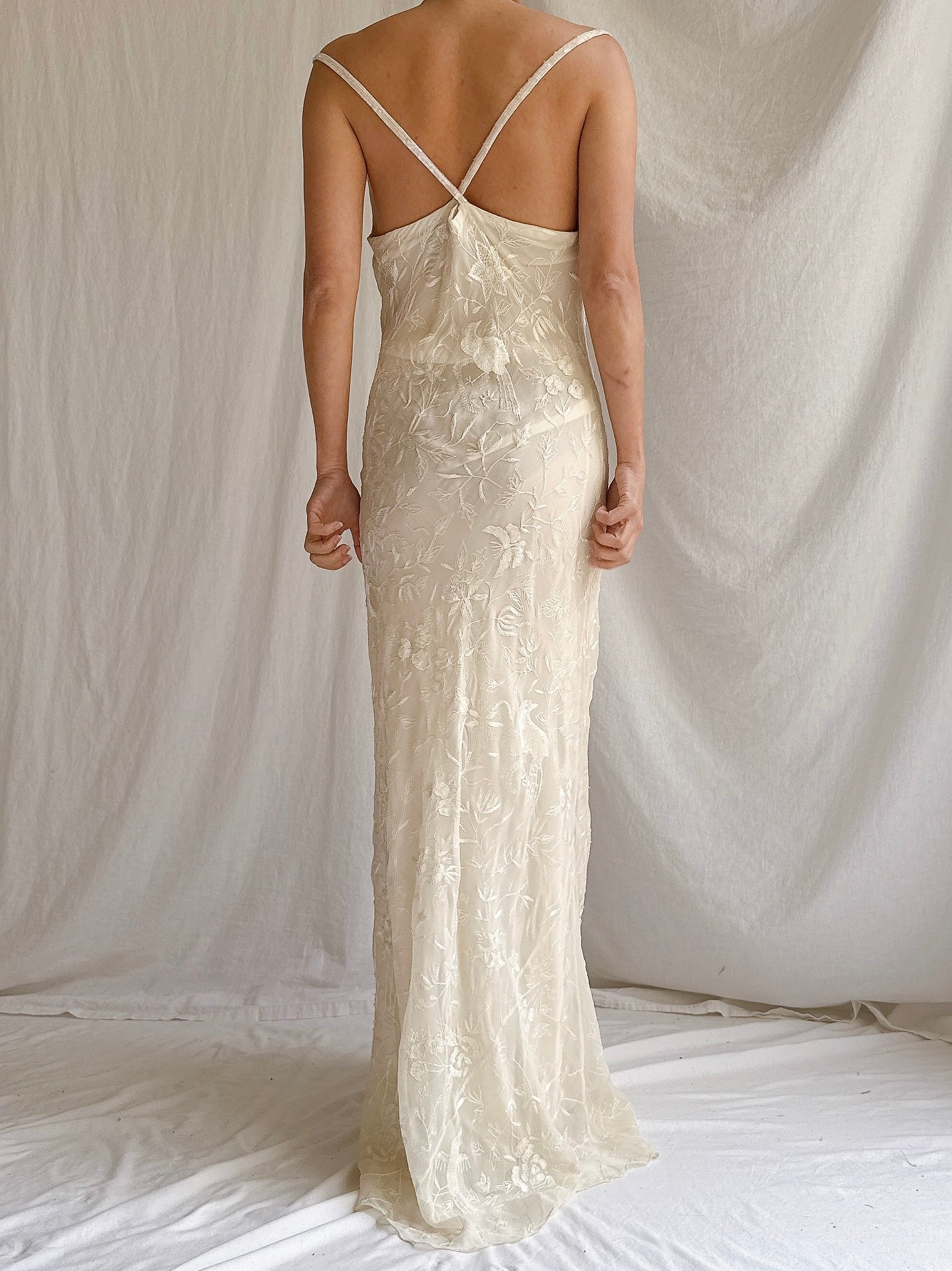 1990s Silk Embroidered Gown - S-M