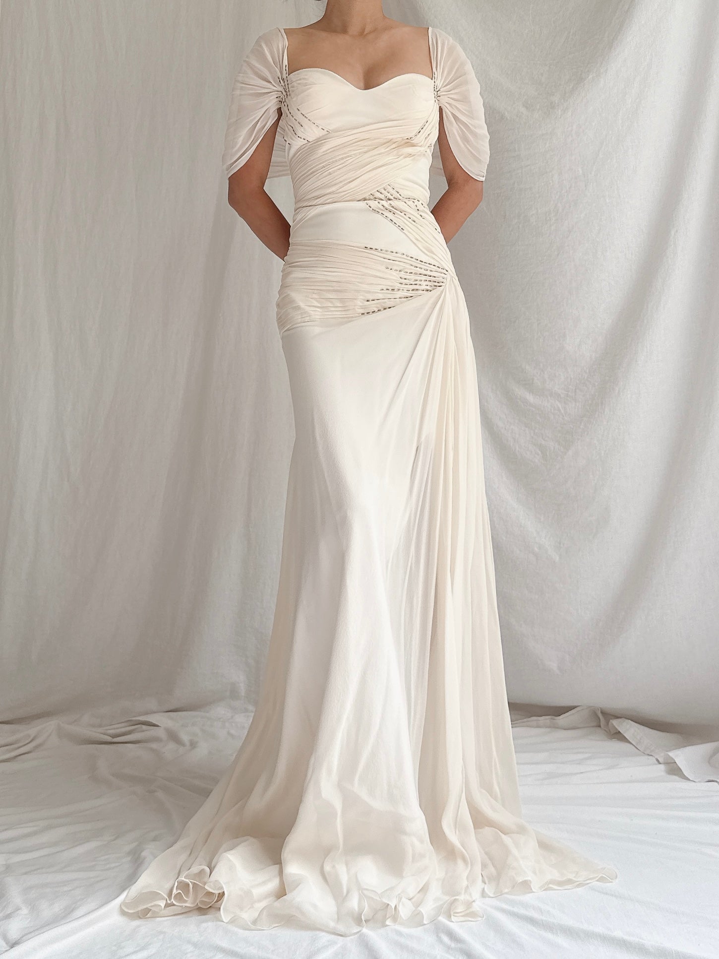 Vintage Silk Draped Shoulder Dress - M/L