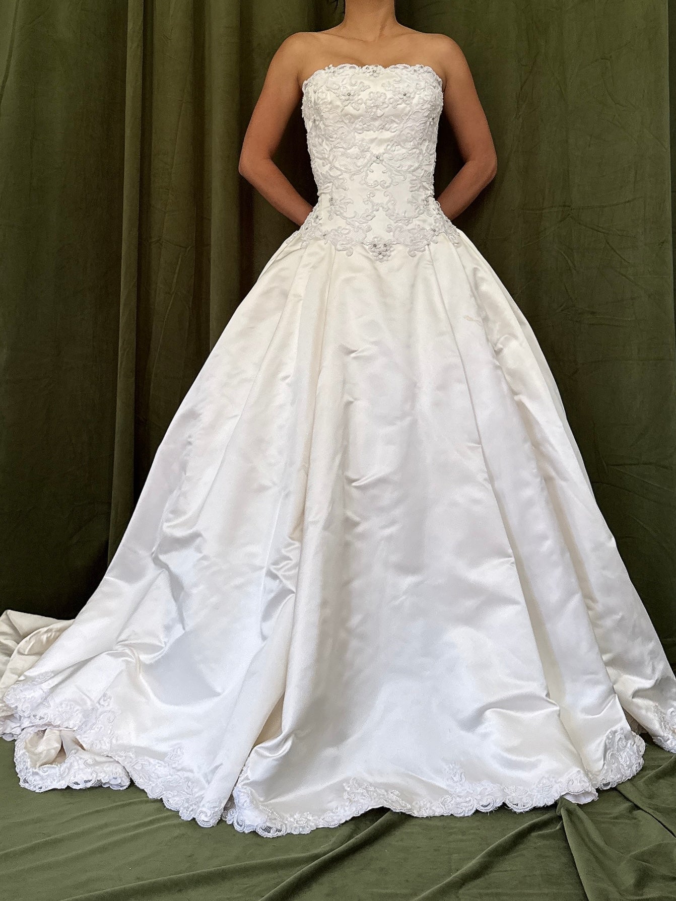 1990s Eve of Milady Silk Satin Strapless Beaded Dress - 33.5B/26W/53L