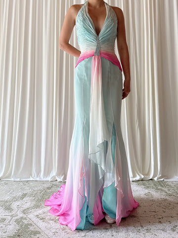 Vintage Alice Design Blue Ombré Silk Dress - XS