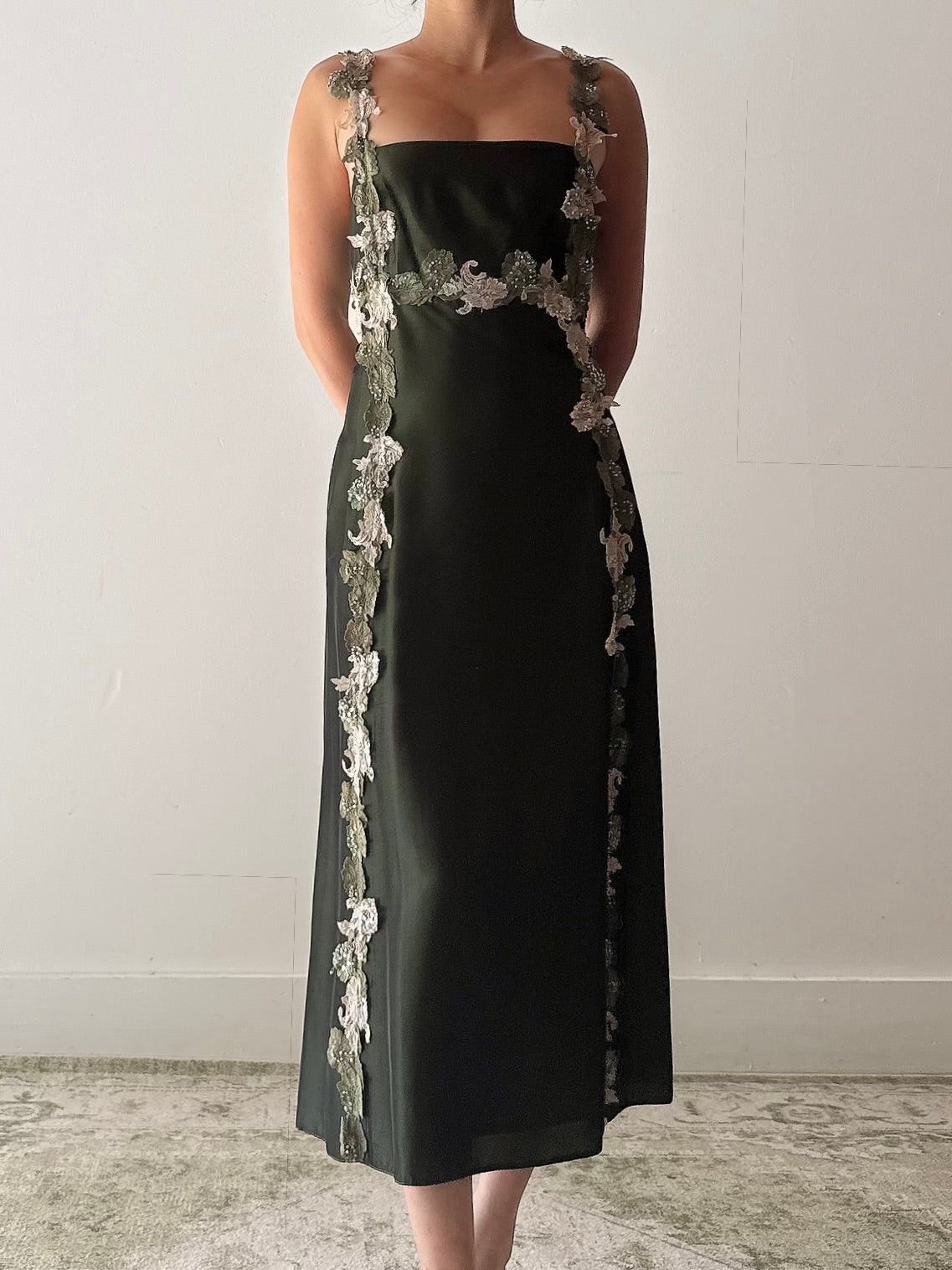 Vintage Green Lace Trimmed Dress - L