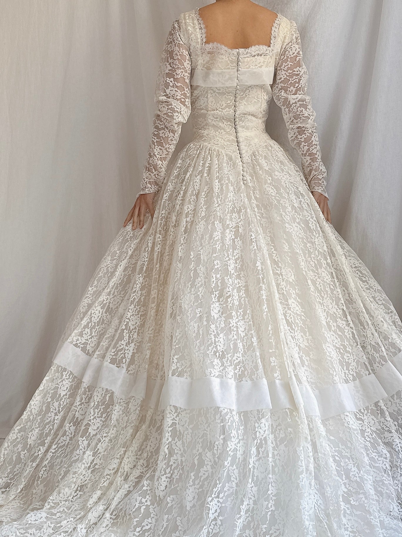1950s Lace Long Sleeve Gown - S