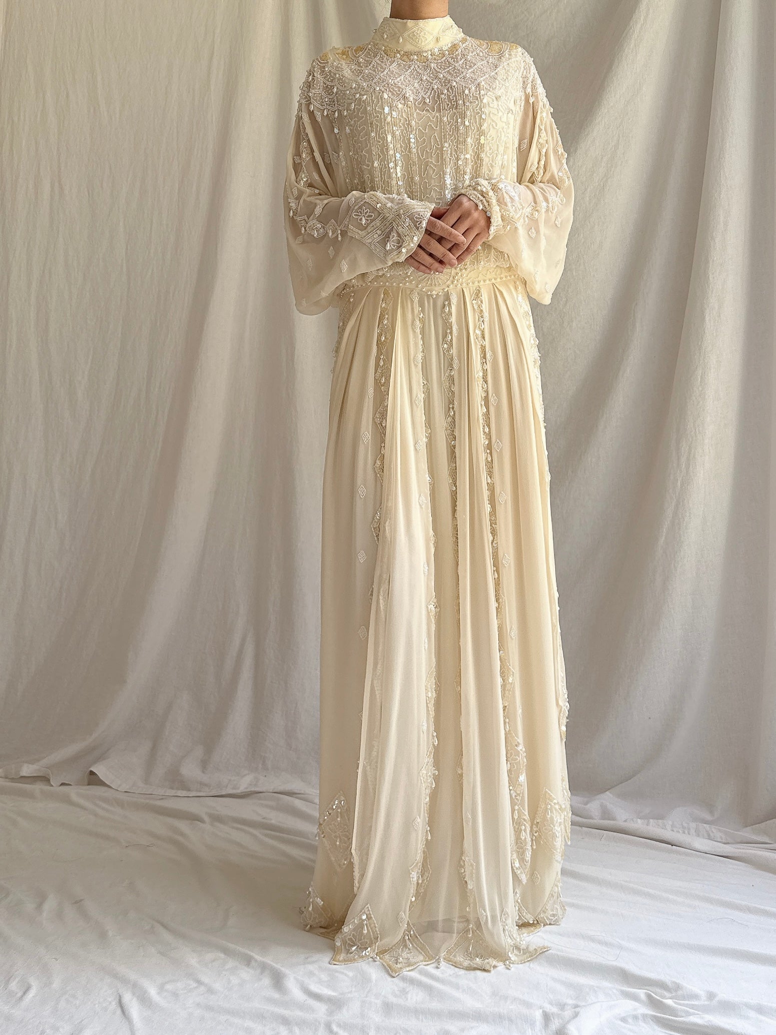 Vintage Silk Beaded Dolman Gown - M