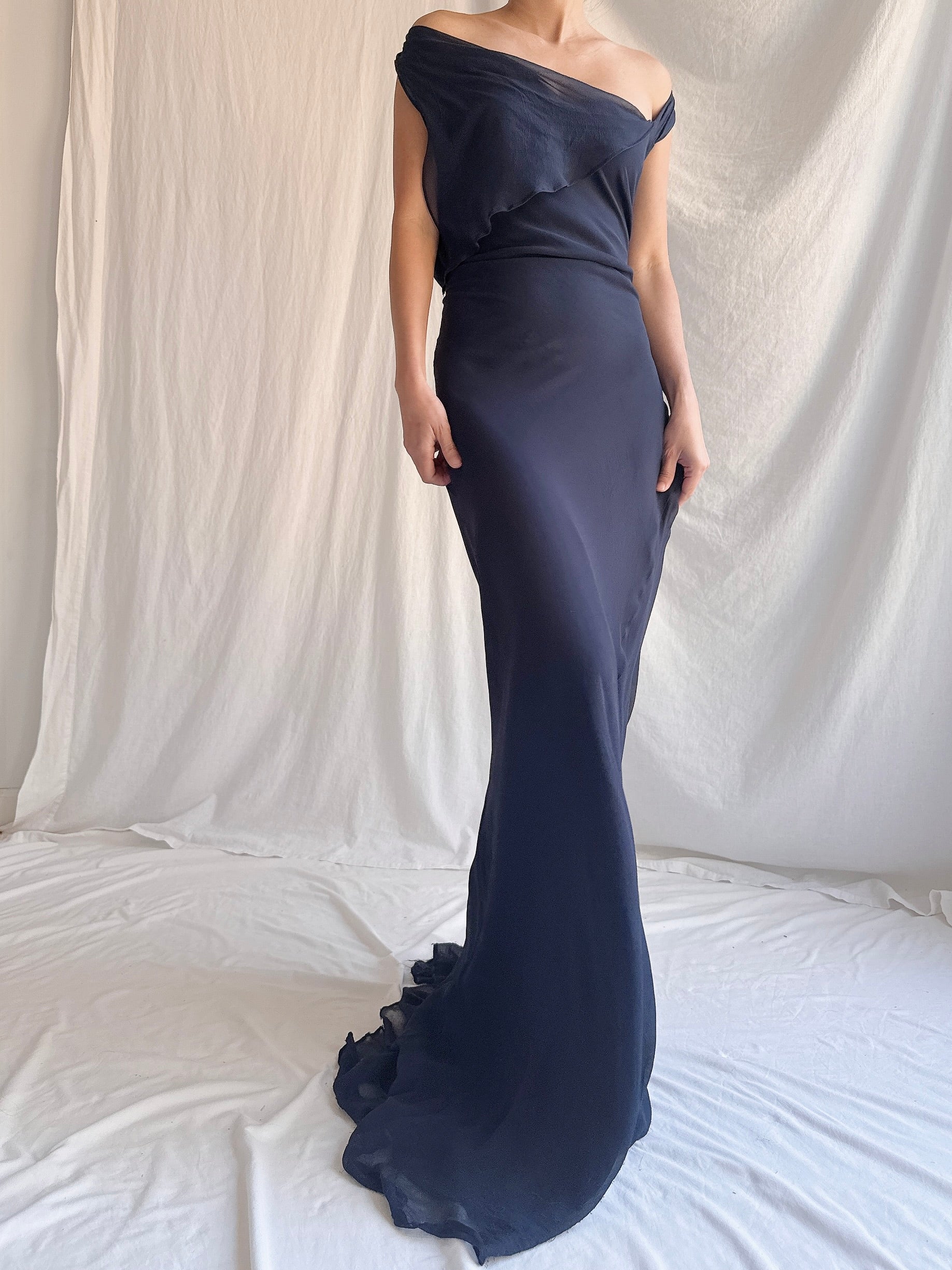 Vintage Midnight Blue Bellville Sassoon Silk Gown - M/L