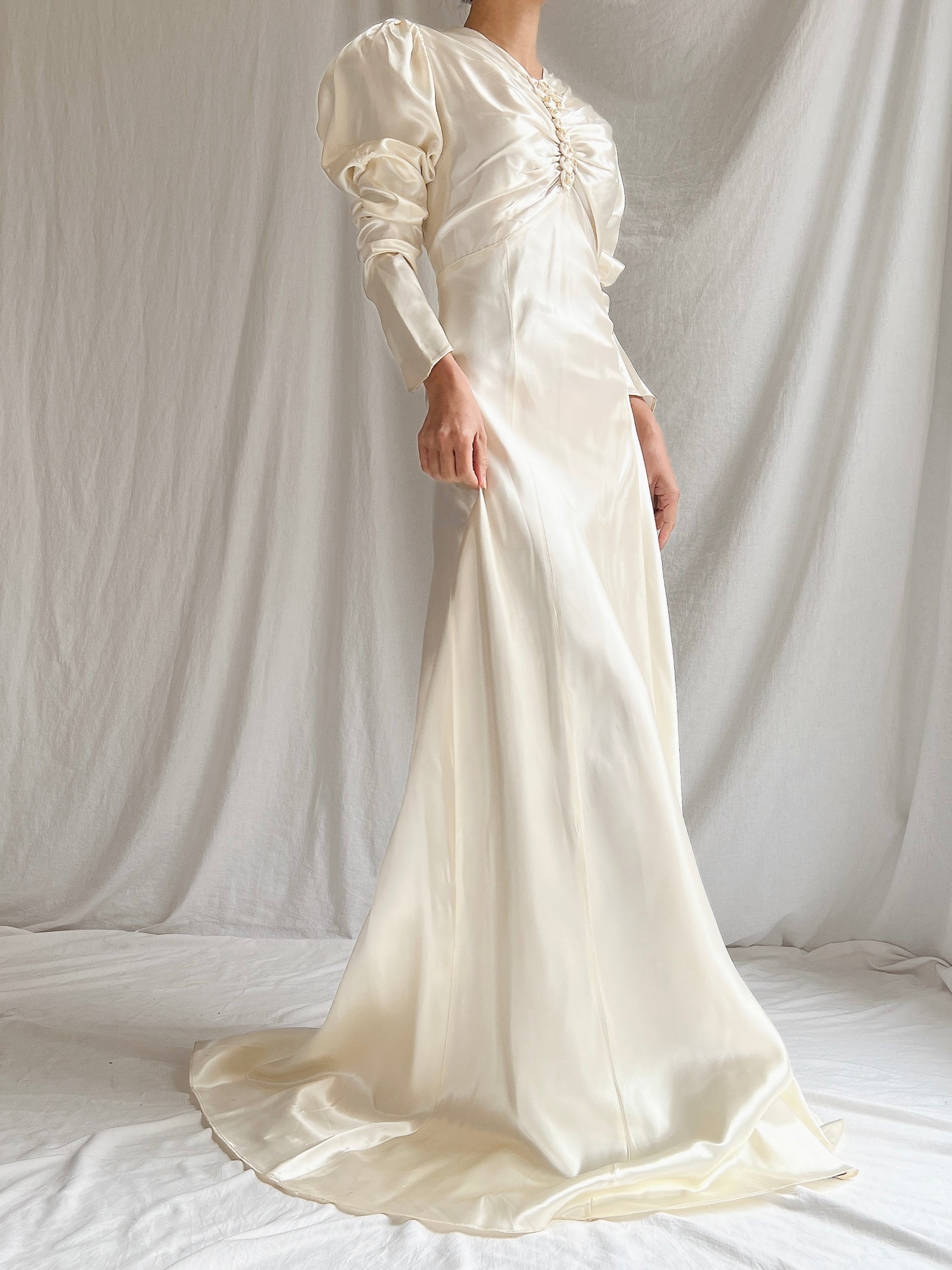 1940s Satin Long Sleeve Gown - S