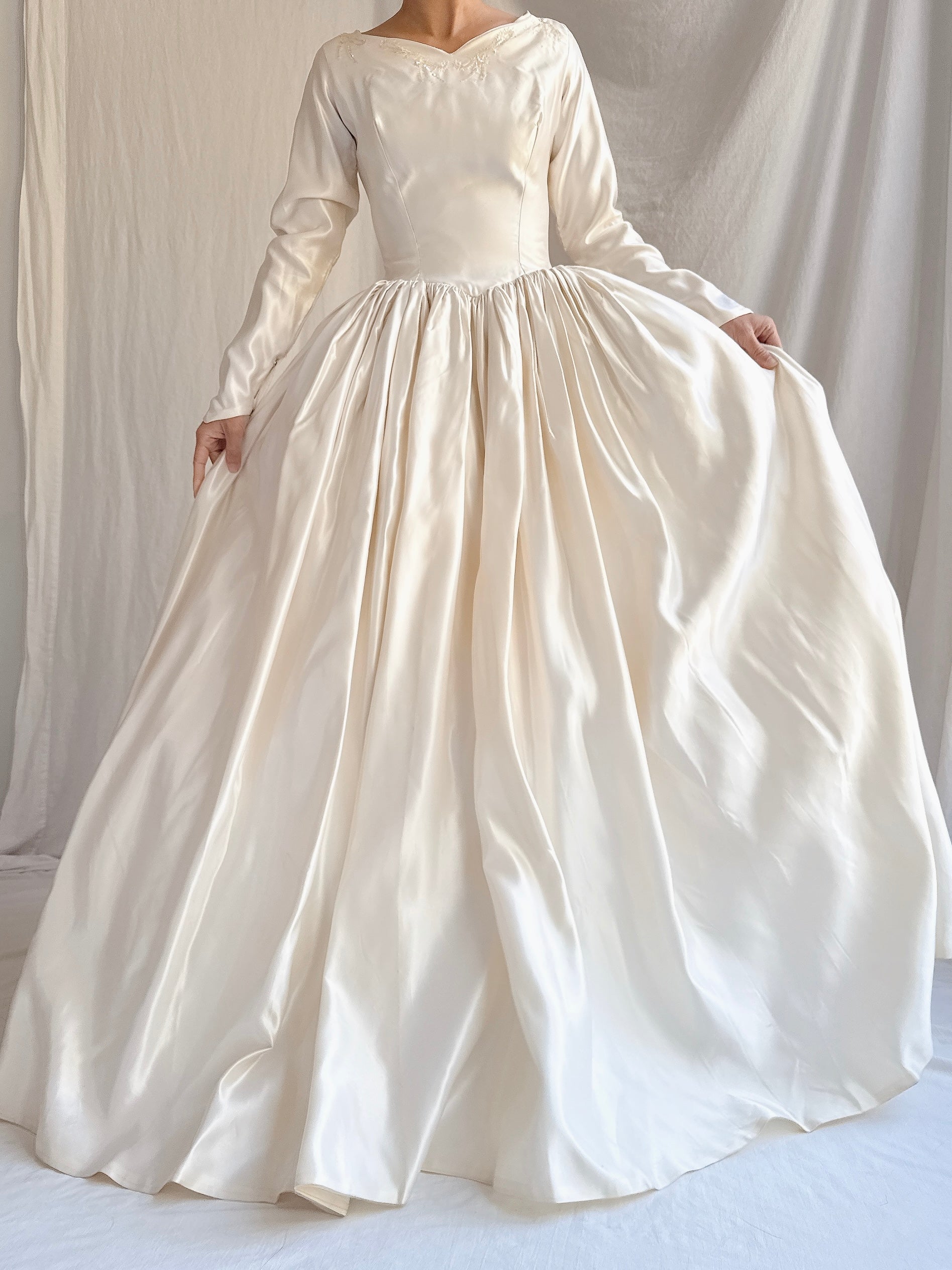 1950s Satin Long Sleeve Gown - XS