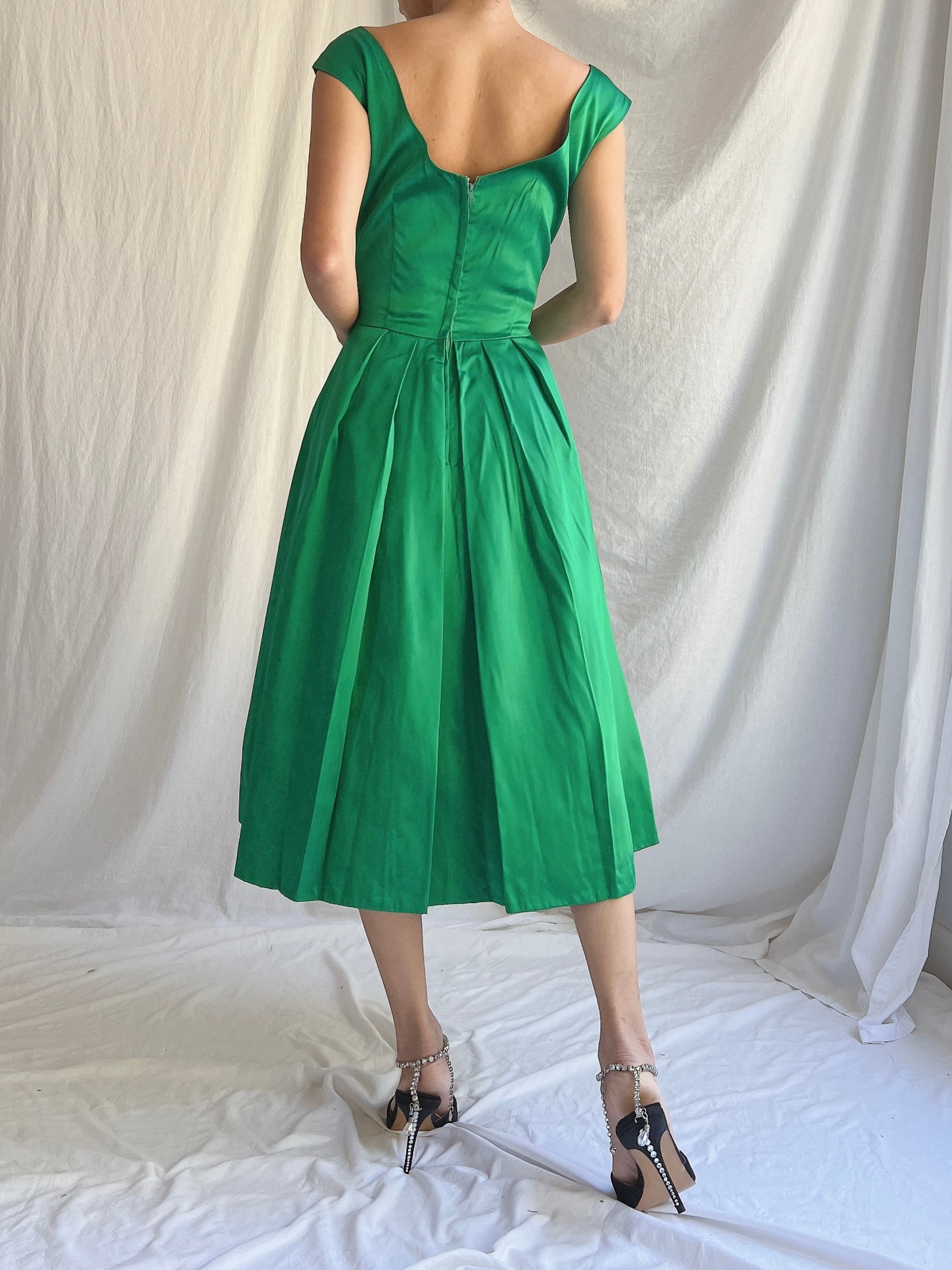 1950s Emerald Satin Dress - XS