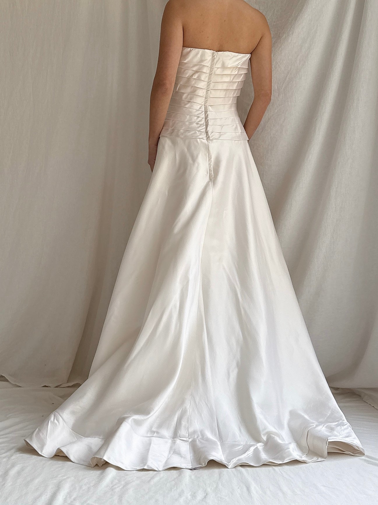 Vintage Silk Pleated Strapless Dress - M