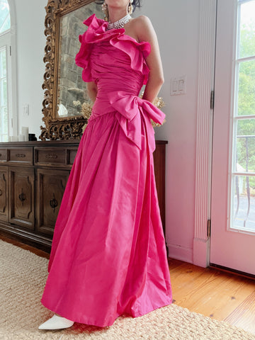 LillieRubin Hot Pink One Shoulder Gown